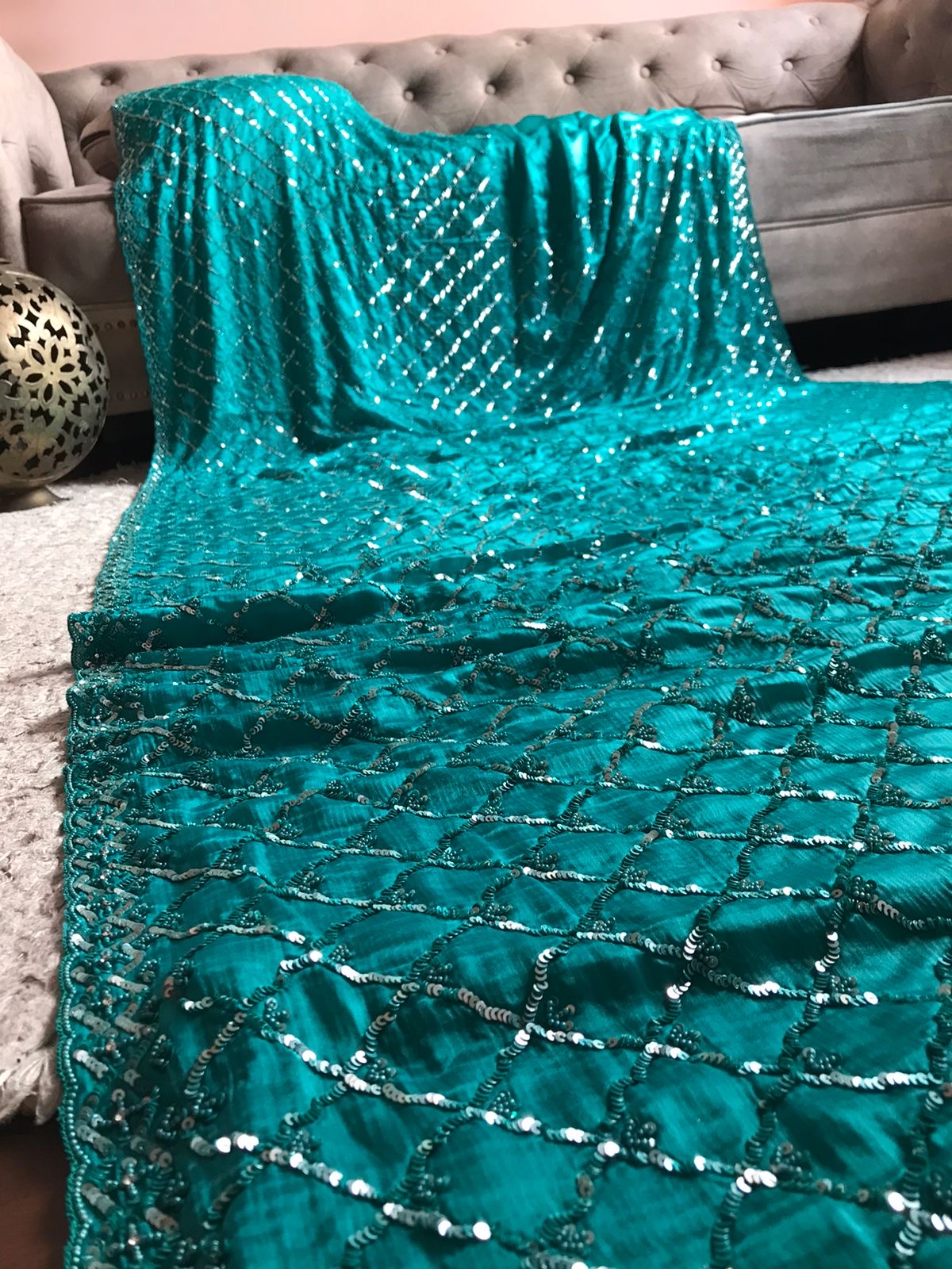 Turquoise Inspired Luxury Premium Saree - Saffronfashionindia