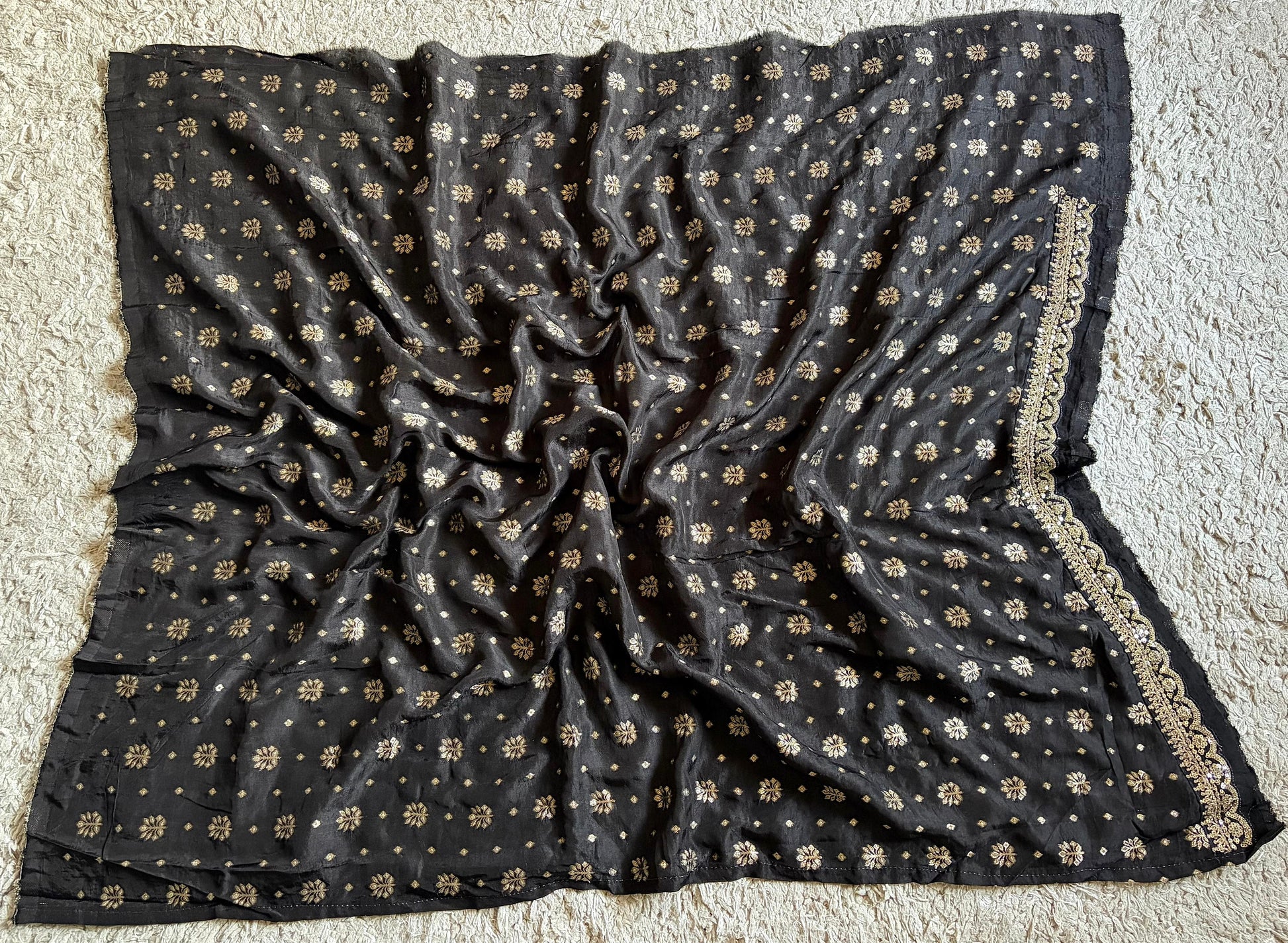 Black bandhani saree premium Banarsi saree gorgette sari blouse Saffronfashionindia