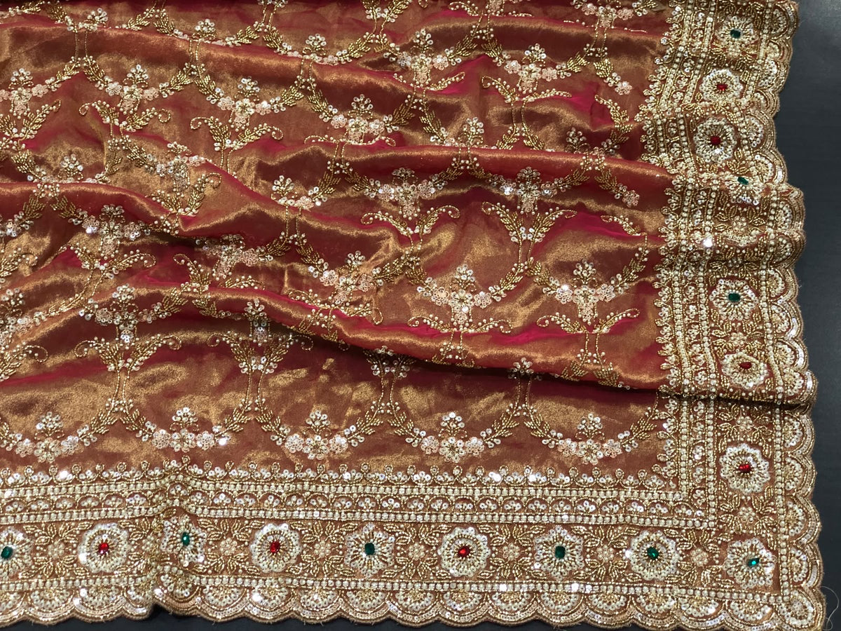 Bridal Silk Saree in Rust Copper | Heavy Embroidered Wedding Saree | Indian Wedding Saree | Designer Banarasi Style Saree | Festive Saree SaffronFashion