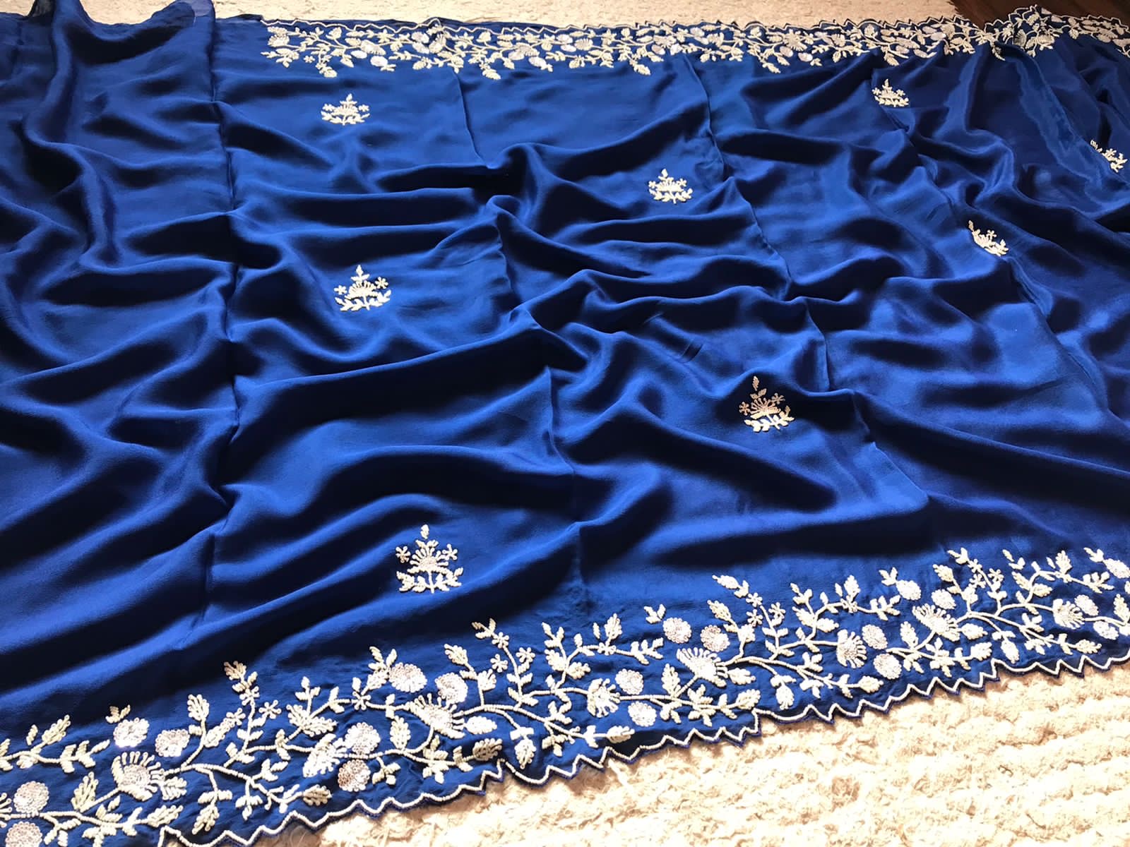 Pearl Elegabt Blue Gorgette women Saree - Saffronfashionindia