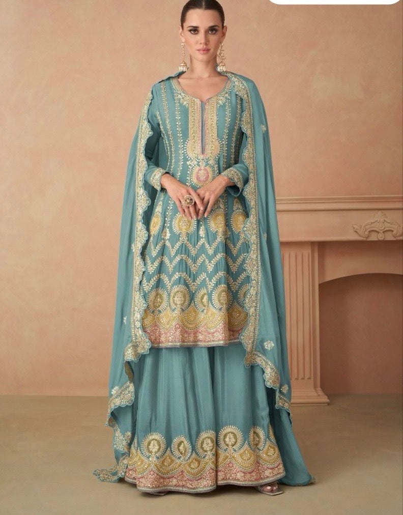 Chinon Indian Tradition Dress Gharara dress - Saffronfashionindia