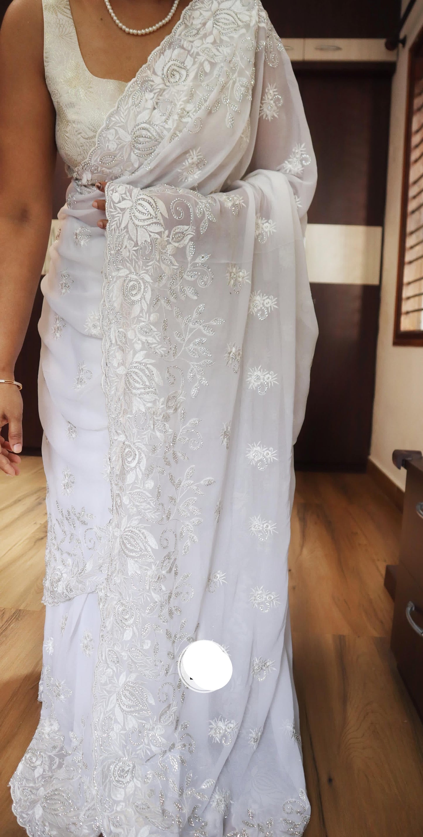 White Royal Classy Saree Embroidered sarees - Saffronfashionindia