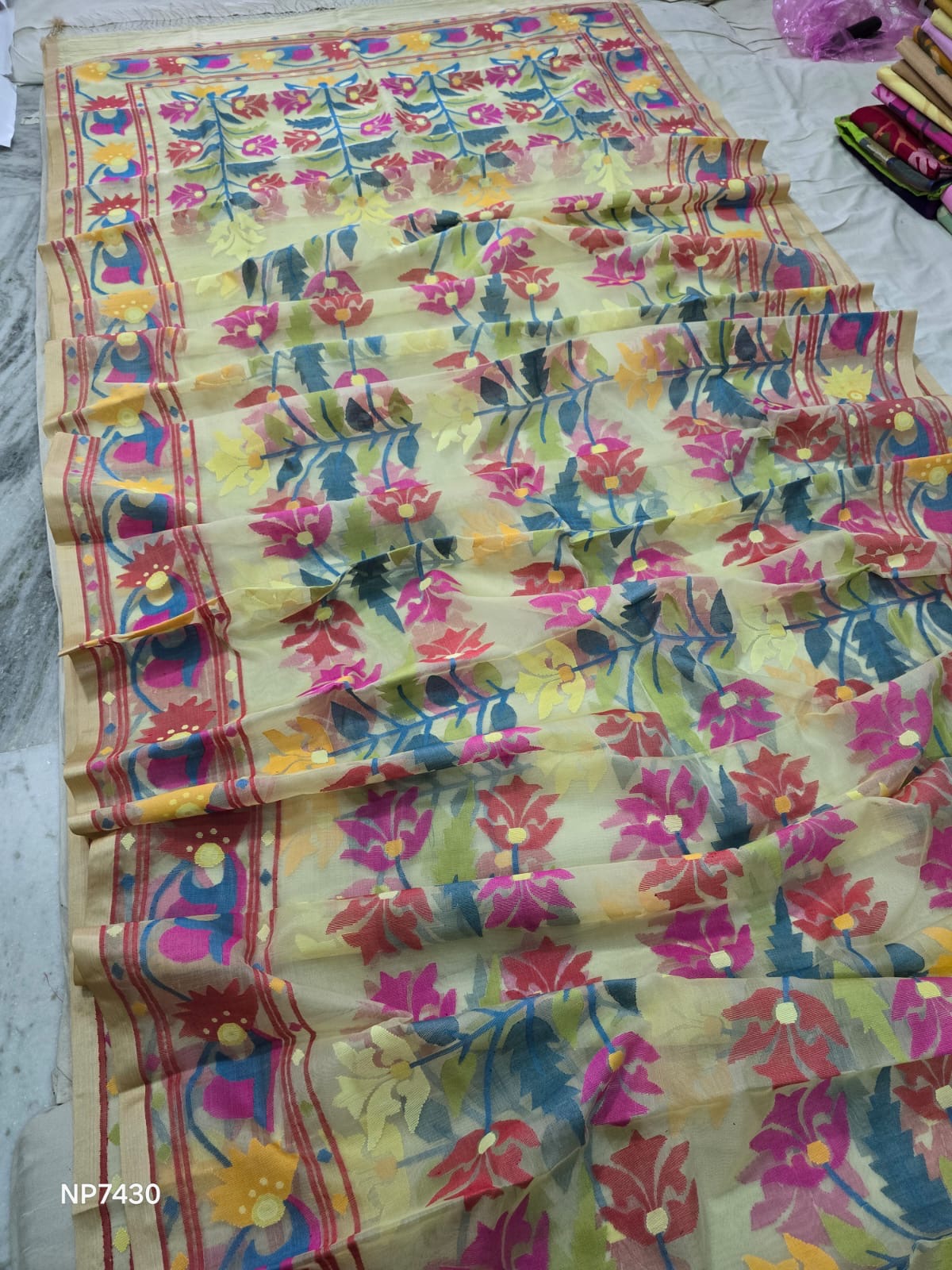 Nosheen Tantuj saree muslin Jamdani sarees Indian saree blouse - Saffronfashionindia