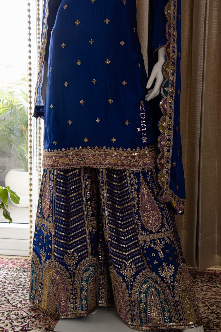 Royal Blue Pakistani sharara dress traditional wedding dress - Saffronfashionindia