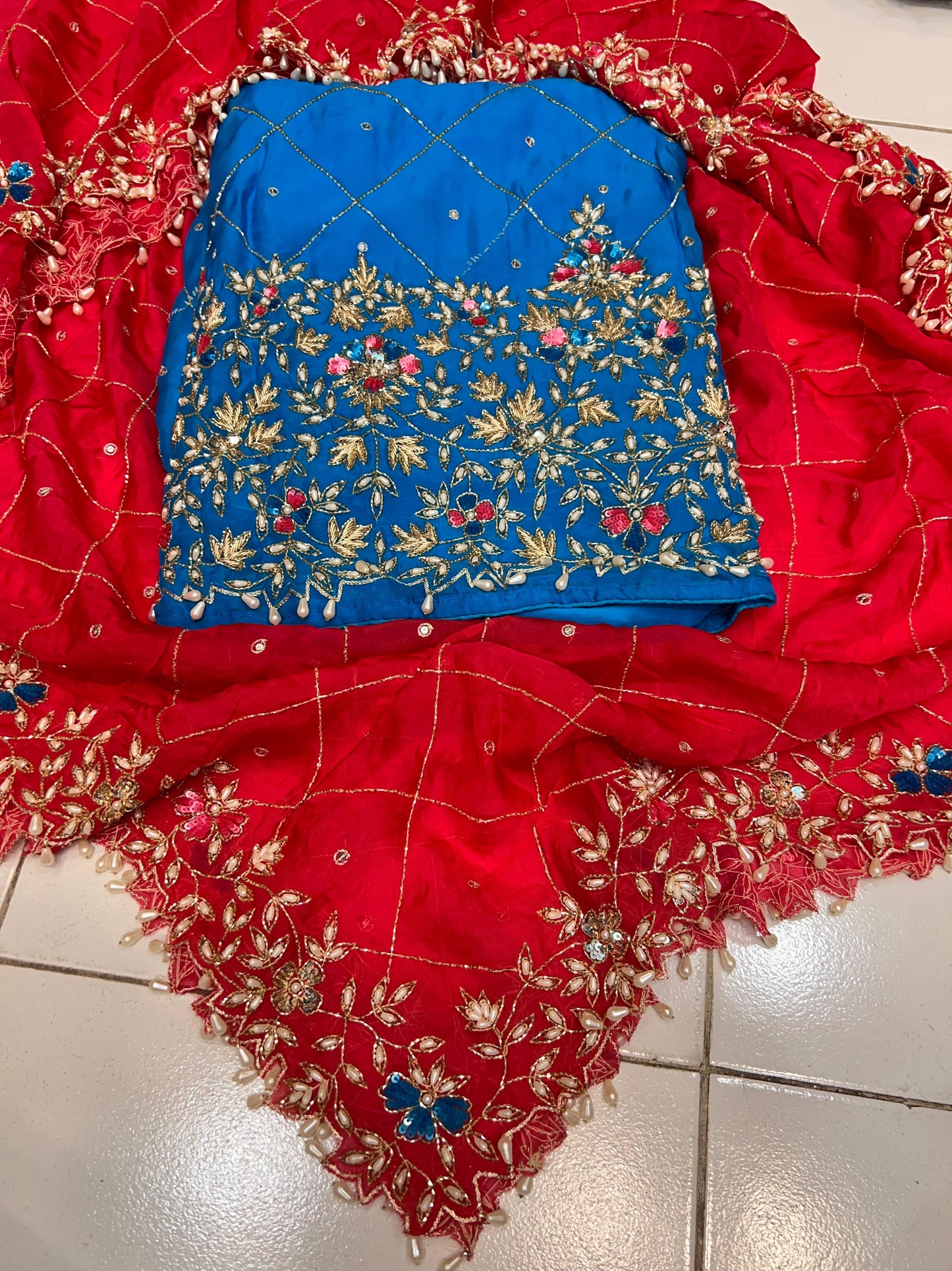 Organza crepe embroidered salwar suit - Saffronfashionindia