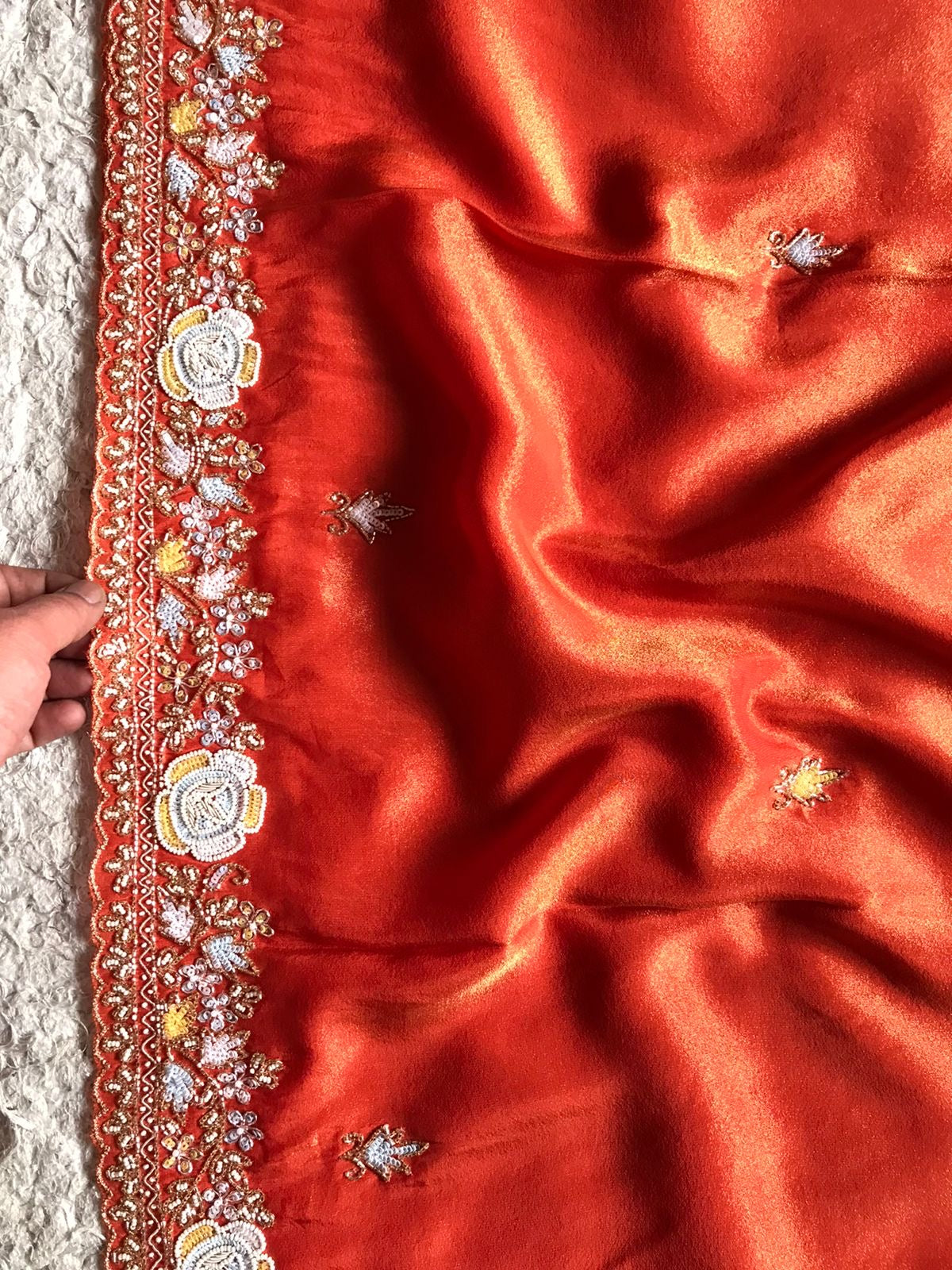 Pearl Orange premium Organza tissue silk sarees - Saffronfashionindia