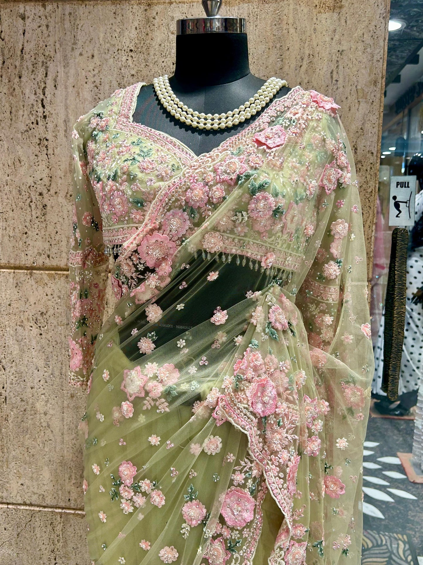 Designer inspired saree Indian wedding sarees blouse partywear sari SaffronFashion