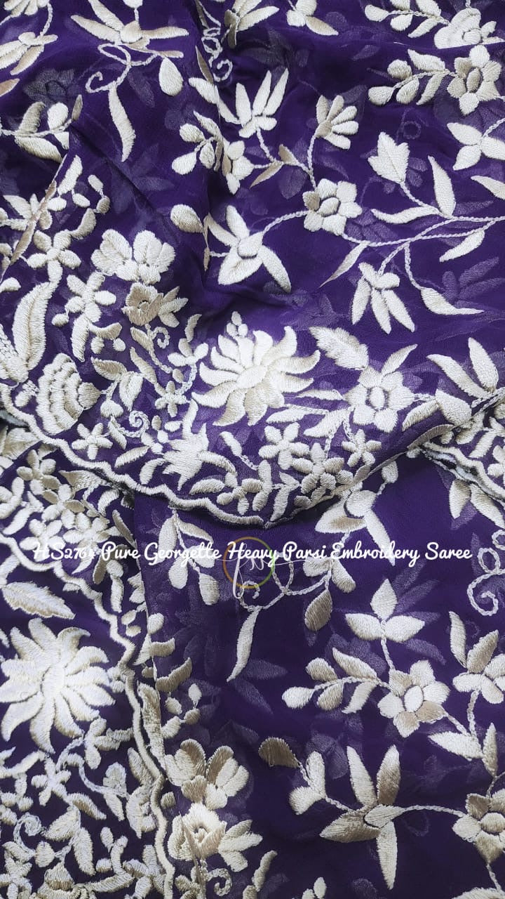 Purple Royal Rich Wmbroidered Parsi Saree - Saffronfashionindia