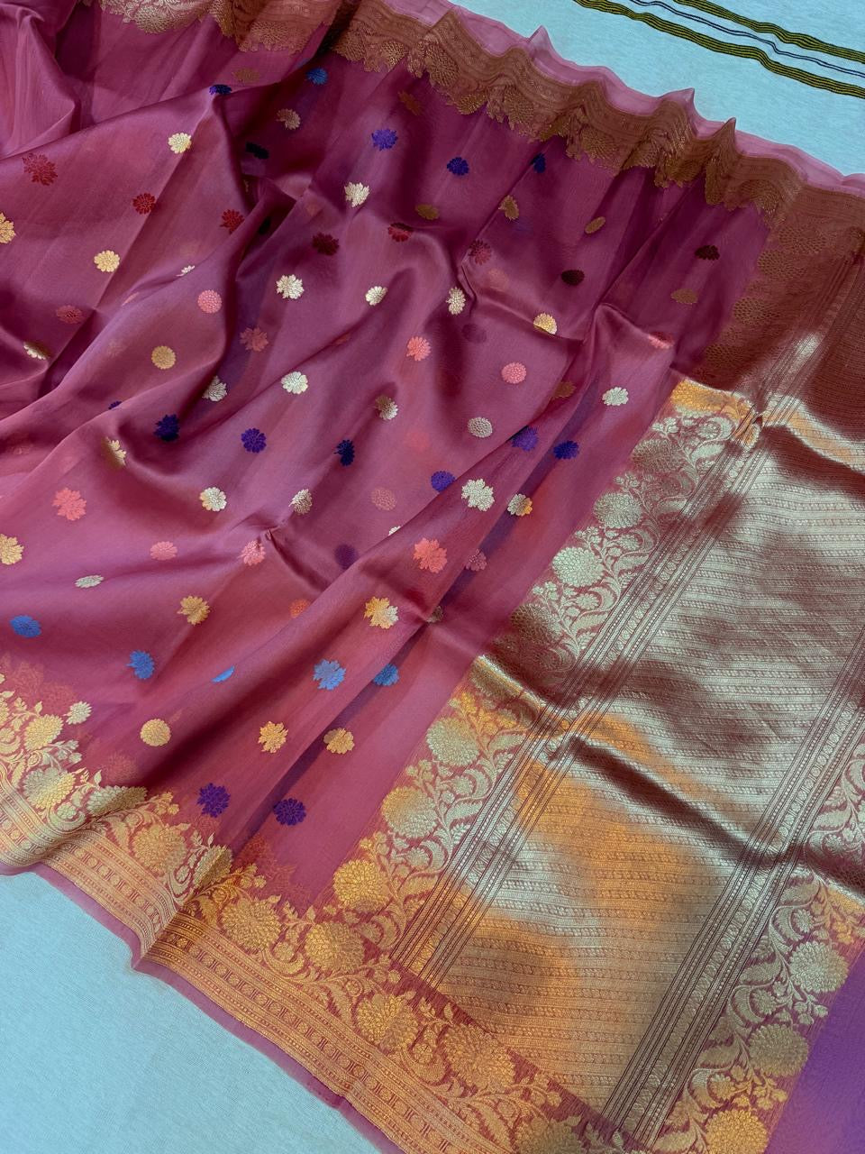 Handloom kora saree Meenakari saree - Saffronfashionindia