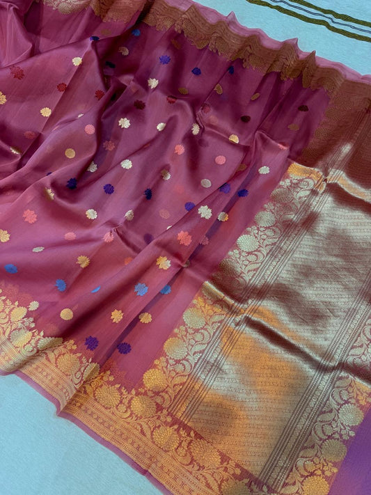 Handloom kora saree Meenakari saree - Saffronfashionindia