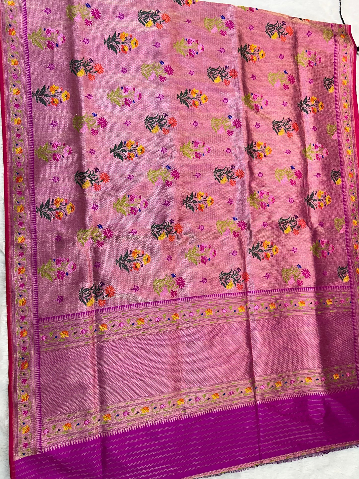 Pink tilfi  saree handcrafted jungle premium sarees blouse SaffronFashion