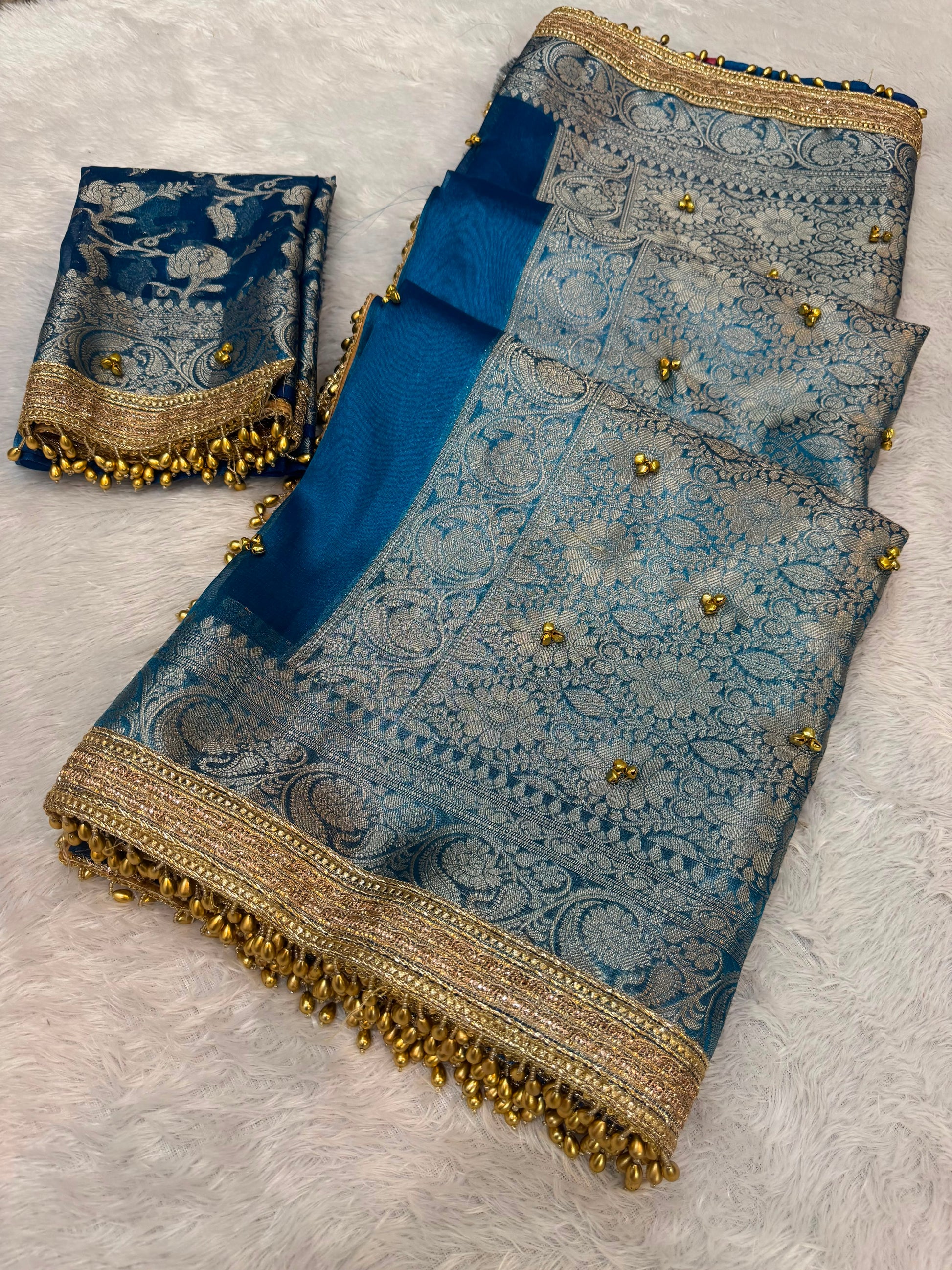 Firoza Banarsi saree soft silk tissue sarees blouse Indian sari partywear sarees Saffronfashionindia