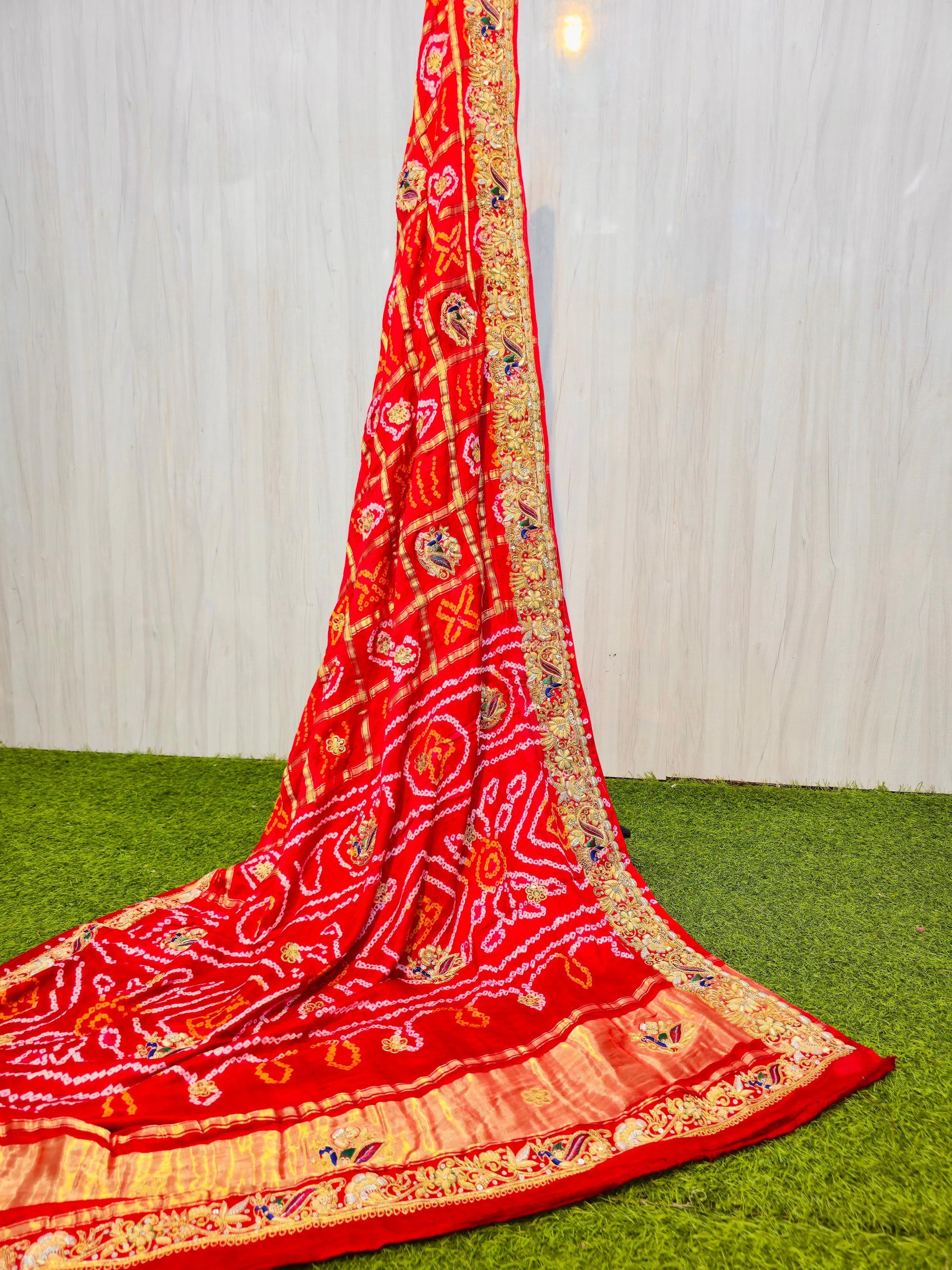 Red gharchola saree gajji silk sarees Indian traditional sari blouse SaffronFashion