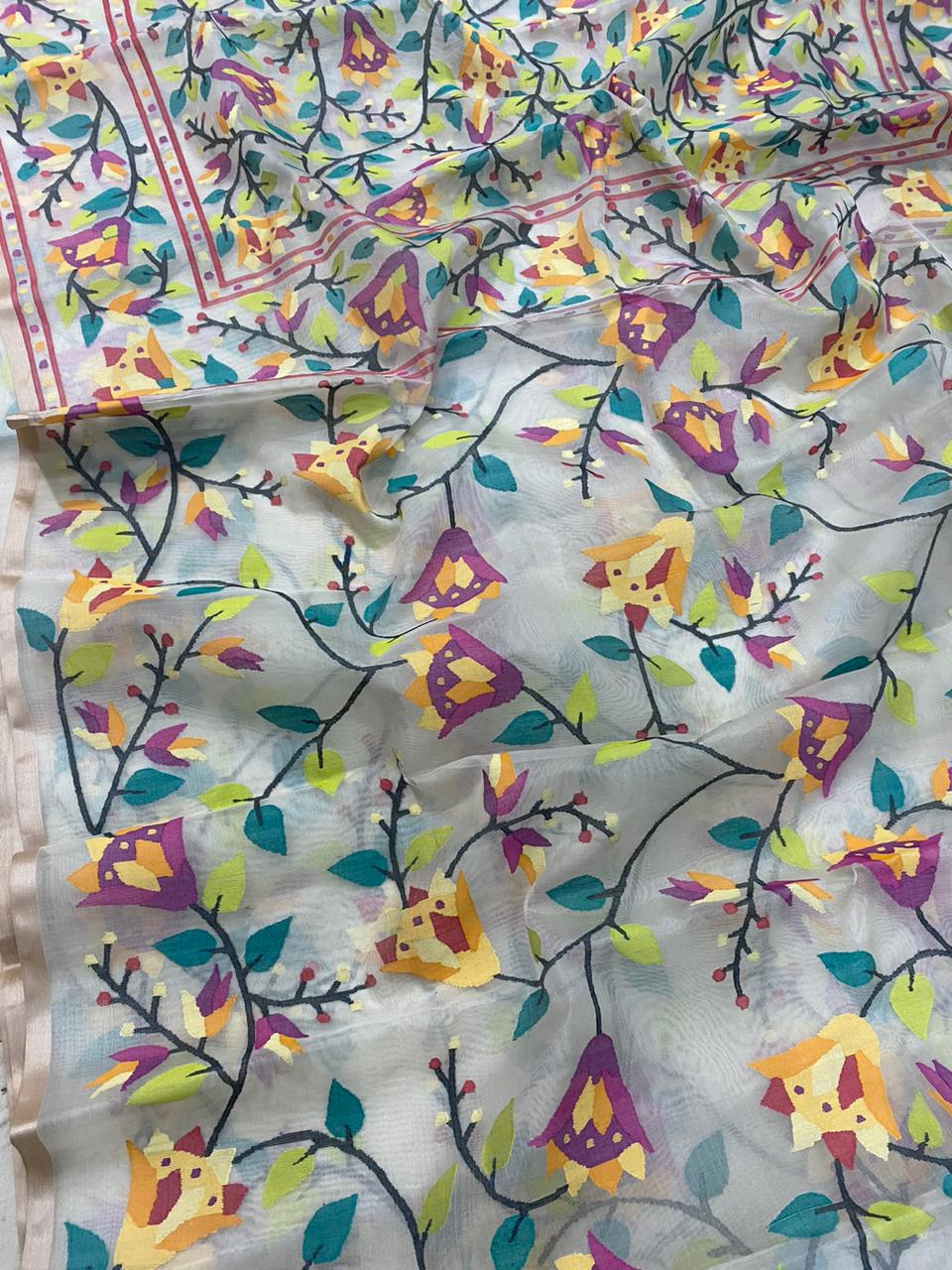 Lavanti muslin jamdani sari - Saffronfashionindia