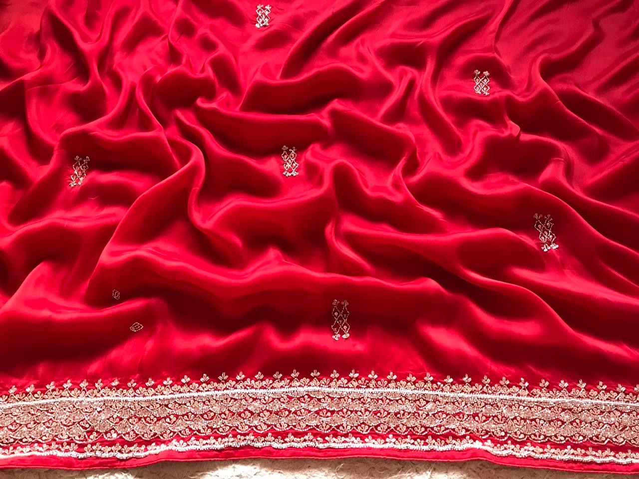 Red Bridal Posh Premium Satin saree - Saffronfashionindia