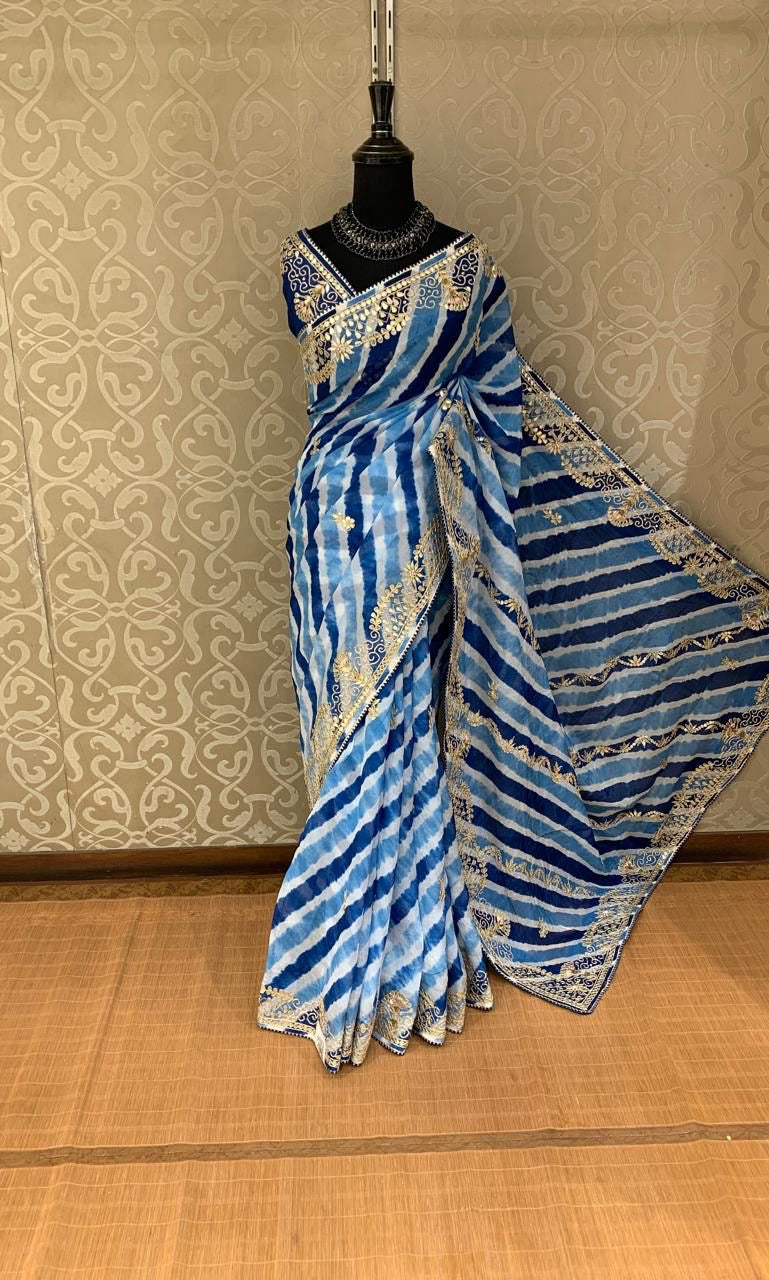 Blue lehariya saree gottapatti saree Indian sarees Saffronfashionindia