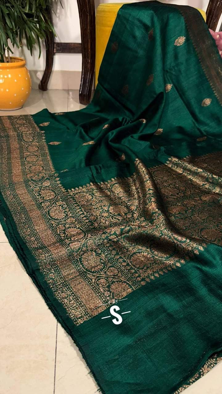 Tussar handwoven luxury saree Indian saree blouse SaffronFashion