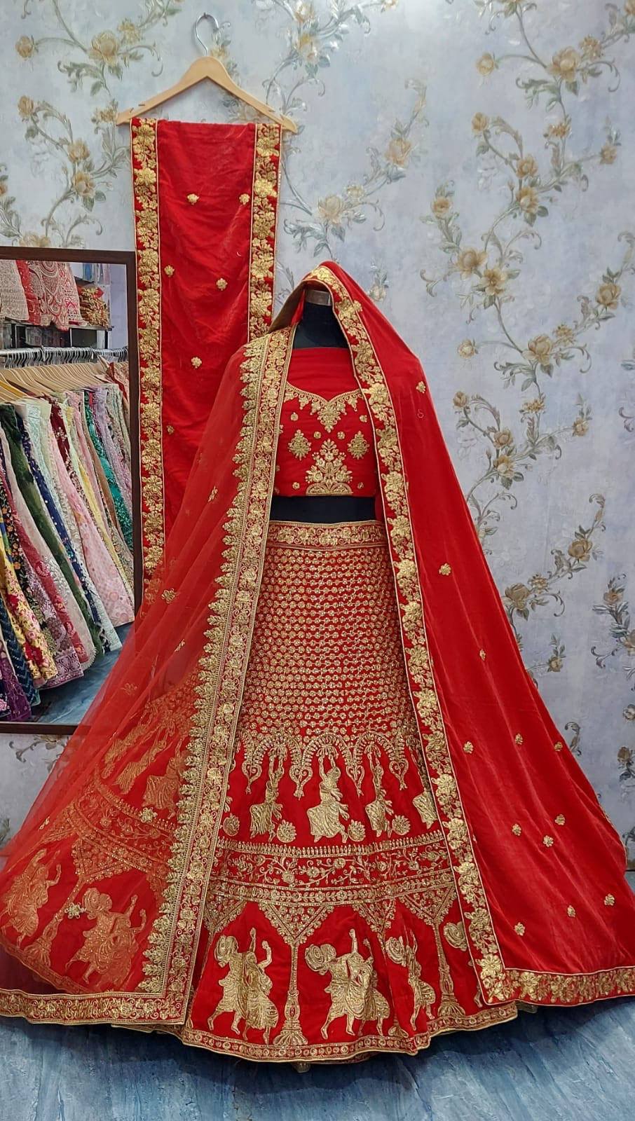 Red velvet bridal Lehangas - Saffronfashionindia