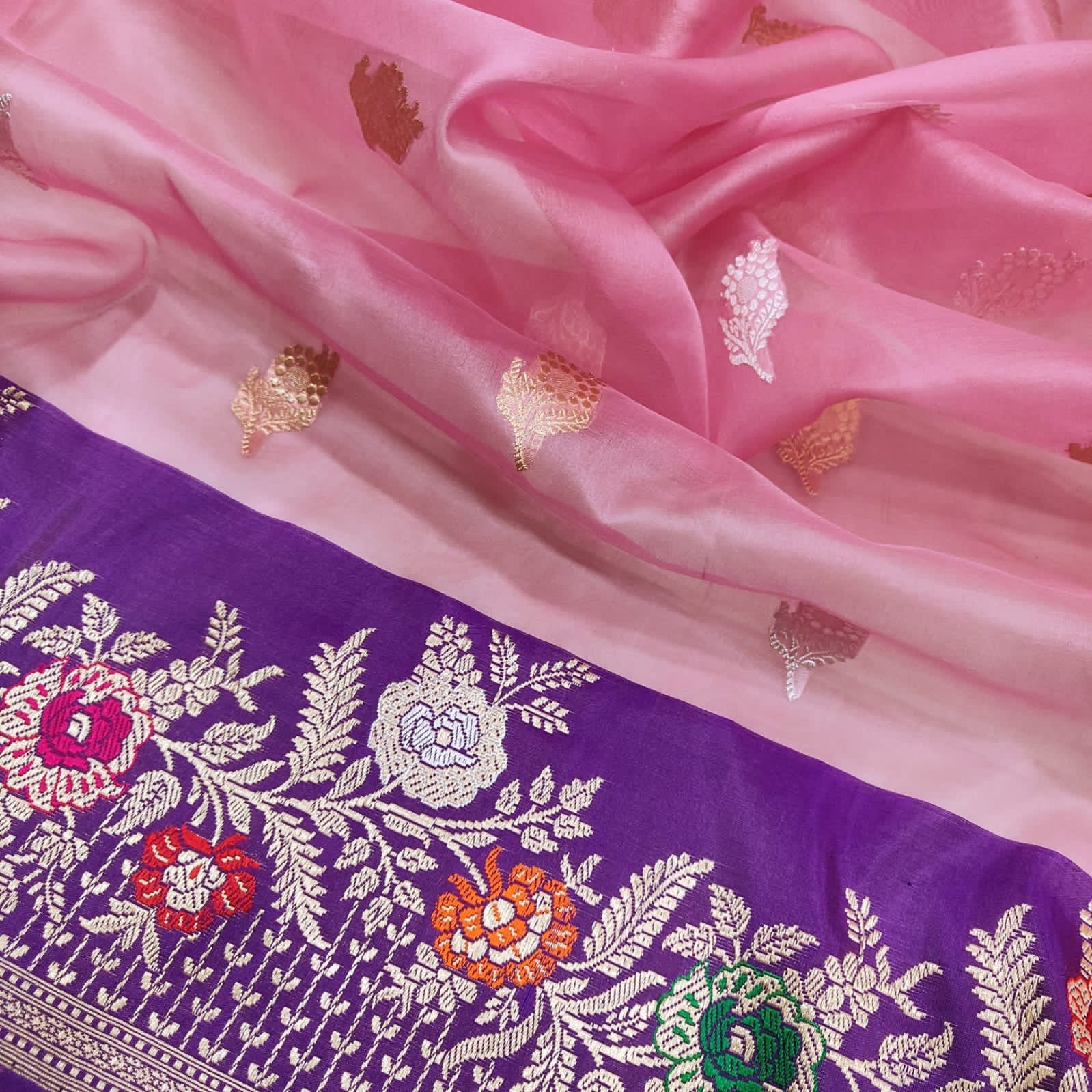 Pink Kora Handwoven Kadwa Zari saree Indian Sarees - Saffronfashionindia