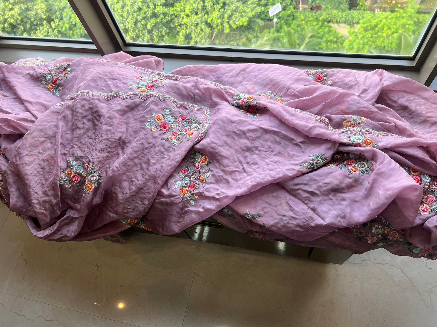 Lavender embroidery saree floral pearl saree reception sari SaffronFashion