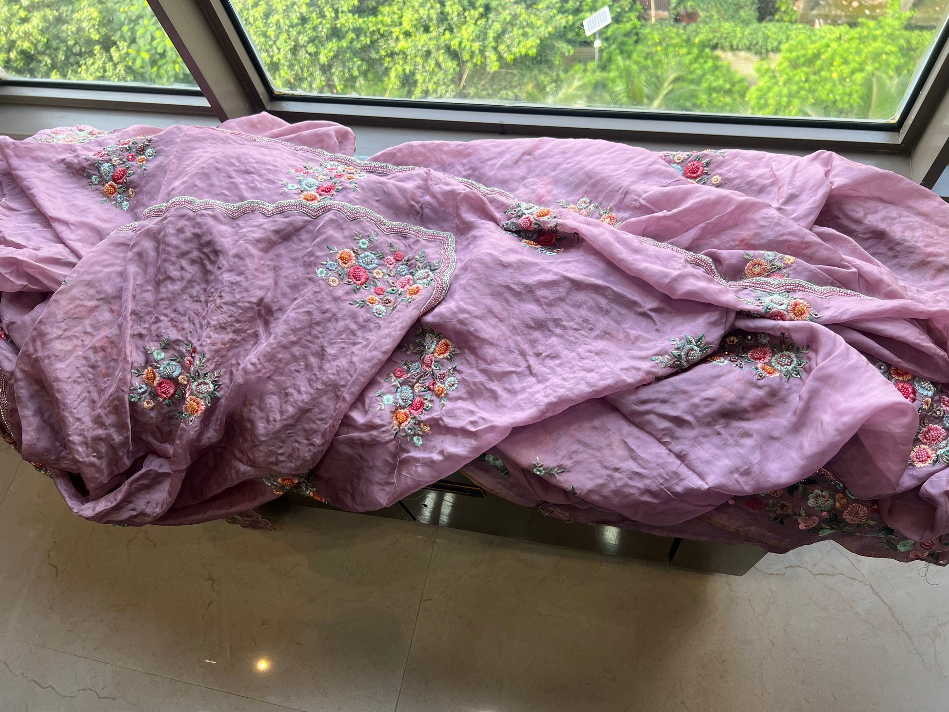 Lavender embroidery saree floral pearl saree reception sari SaffronFashion