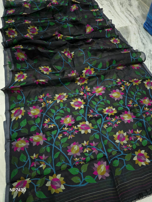 Black Tantuj Jamdani saree Bengal traditional sarees - Saffronfashionindia