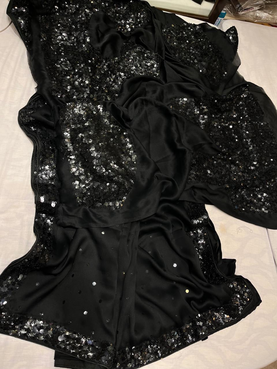 Satin Partywear sarees sequins sarees glamour sarees - Saffronfashionindia
