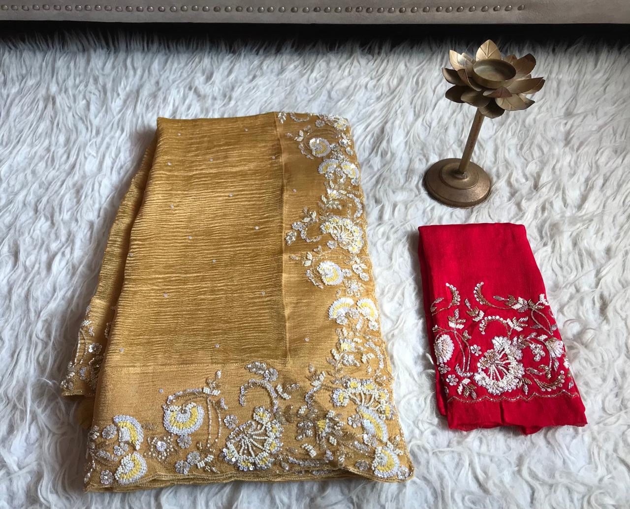 Tissue Organza Saree Banarsi luxury saree Partywear sari - Saffronfashionindia