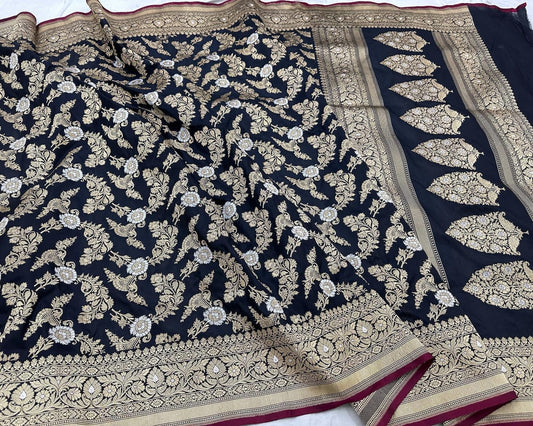 Black hot exclusive Katan kadwa sarees - Saffronfashionindia