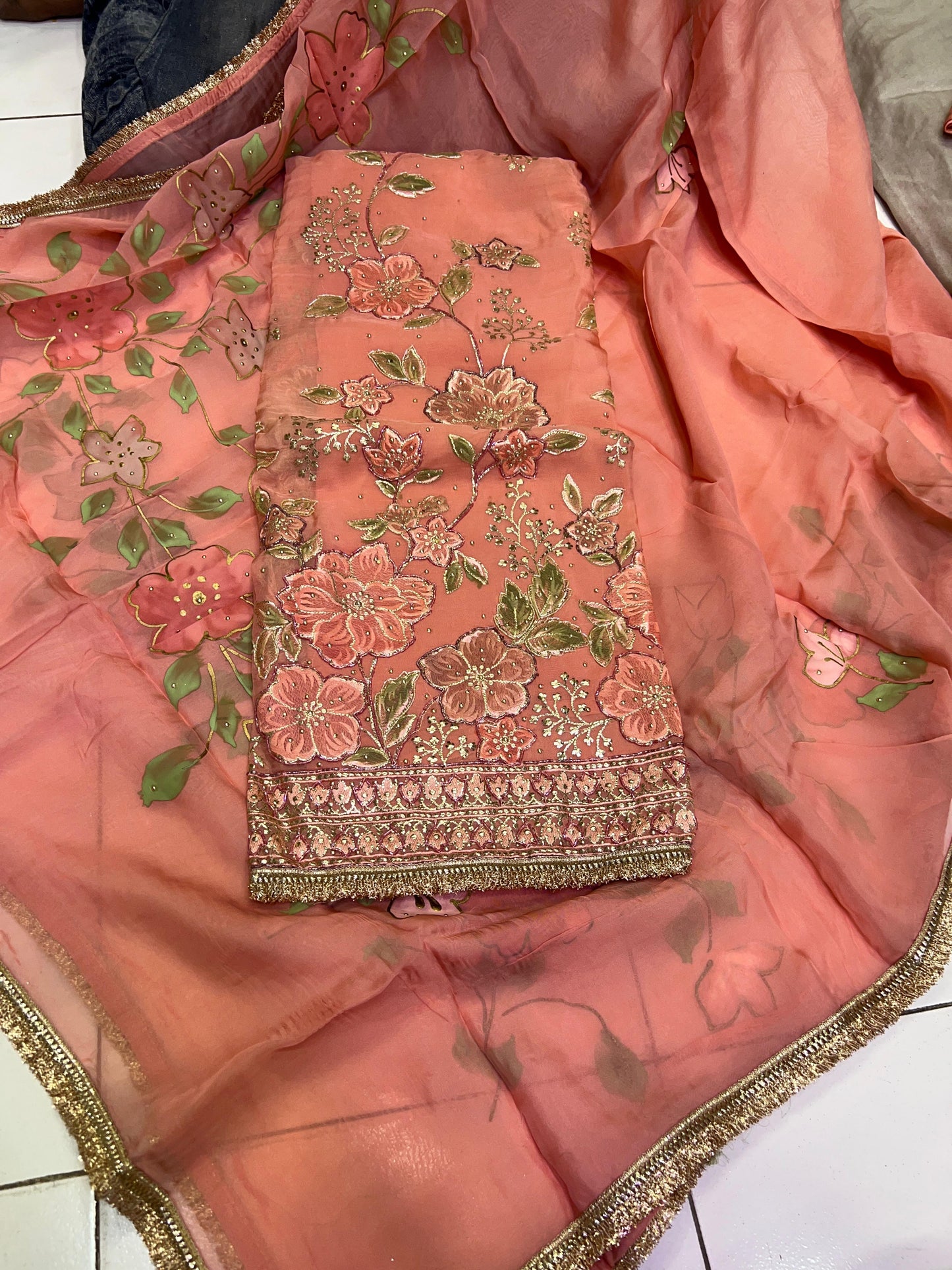 Floral Organza Salwar suit Indian suit punjabi suit - Saffronfashionindia