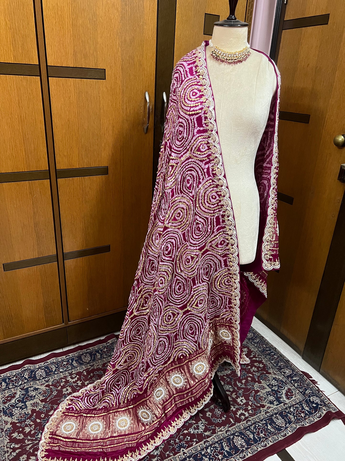 Pink Gajji silk dupatta Embroidery dupatta - Saffronfashionindia