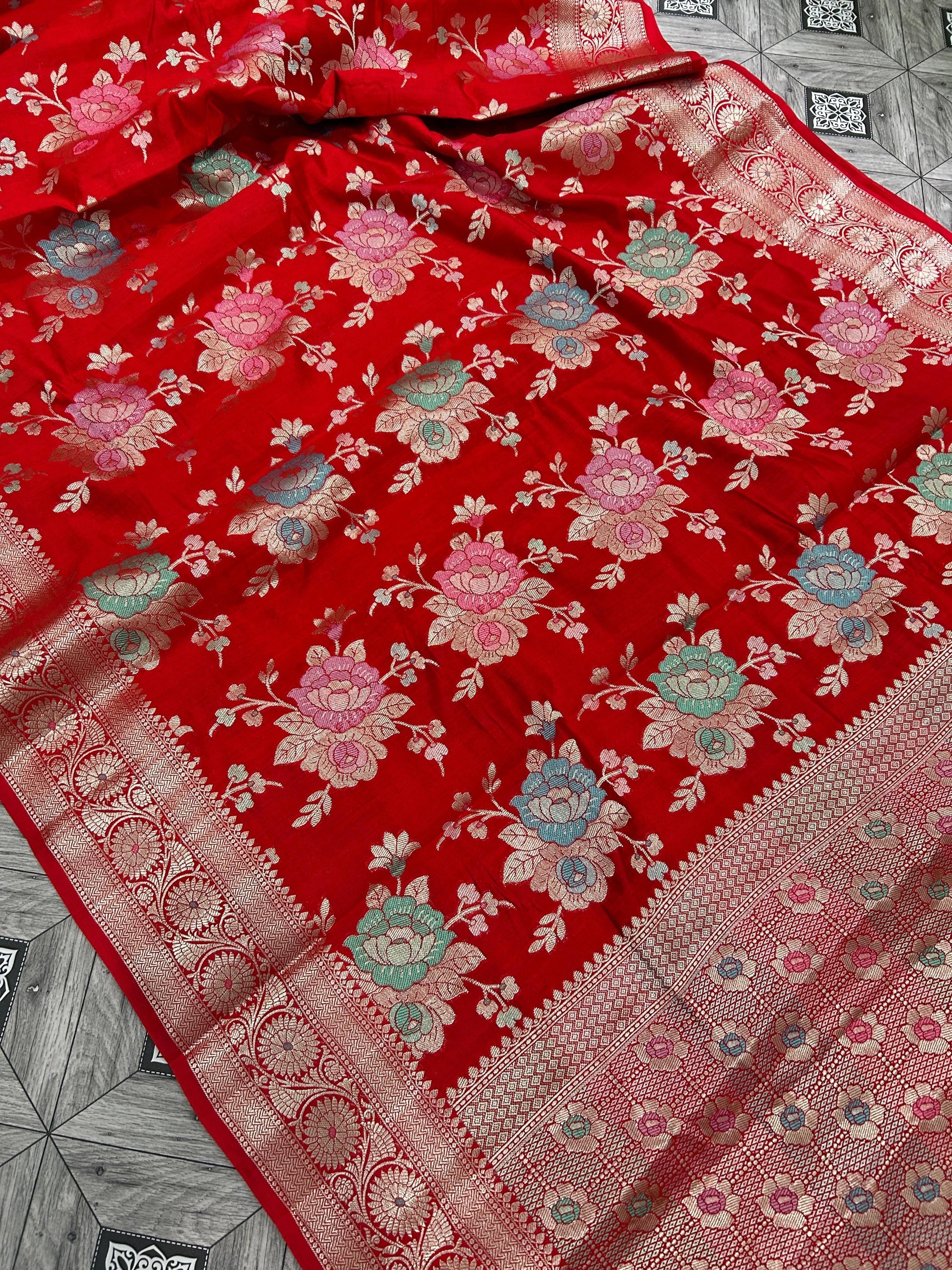 Banarsi chiniya karan silk saree weaving sarees blouse Saffronfashionindia