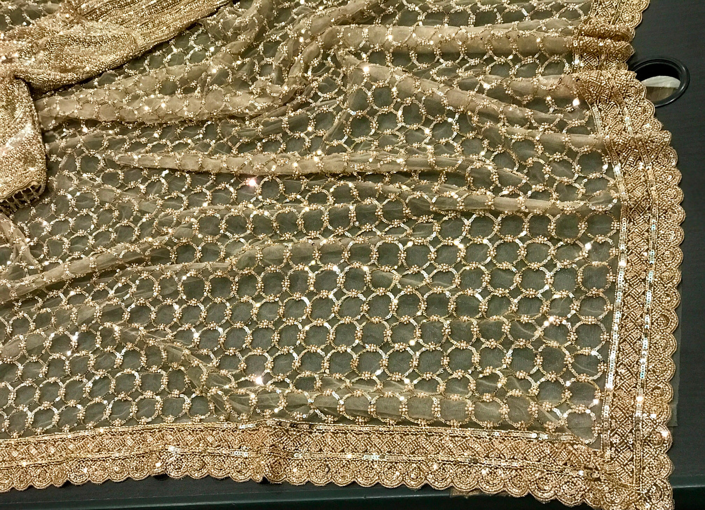 Champagne Gold Sequin Saree | Indian Party Wear Saree | Shimmer Embellished Saree | Wedding Reception Saree | Glamorous Designer Saree for Women Saffronfashionindia