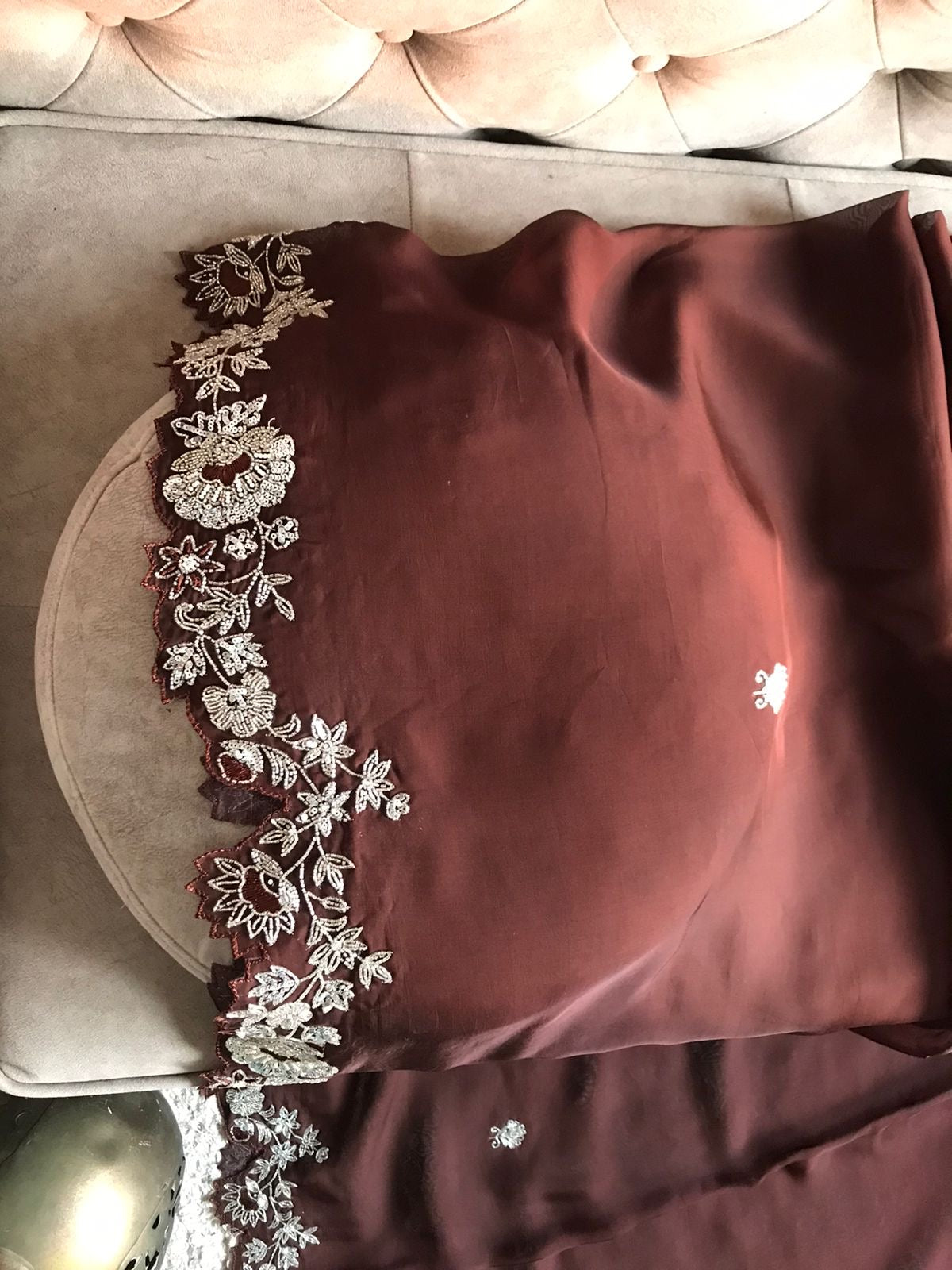 Brown organza silk saree premium sarees - Saffronfashionindia