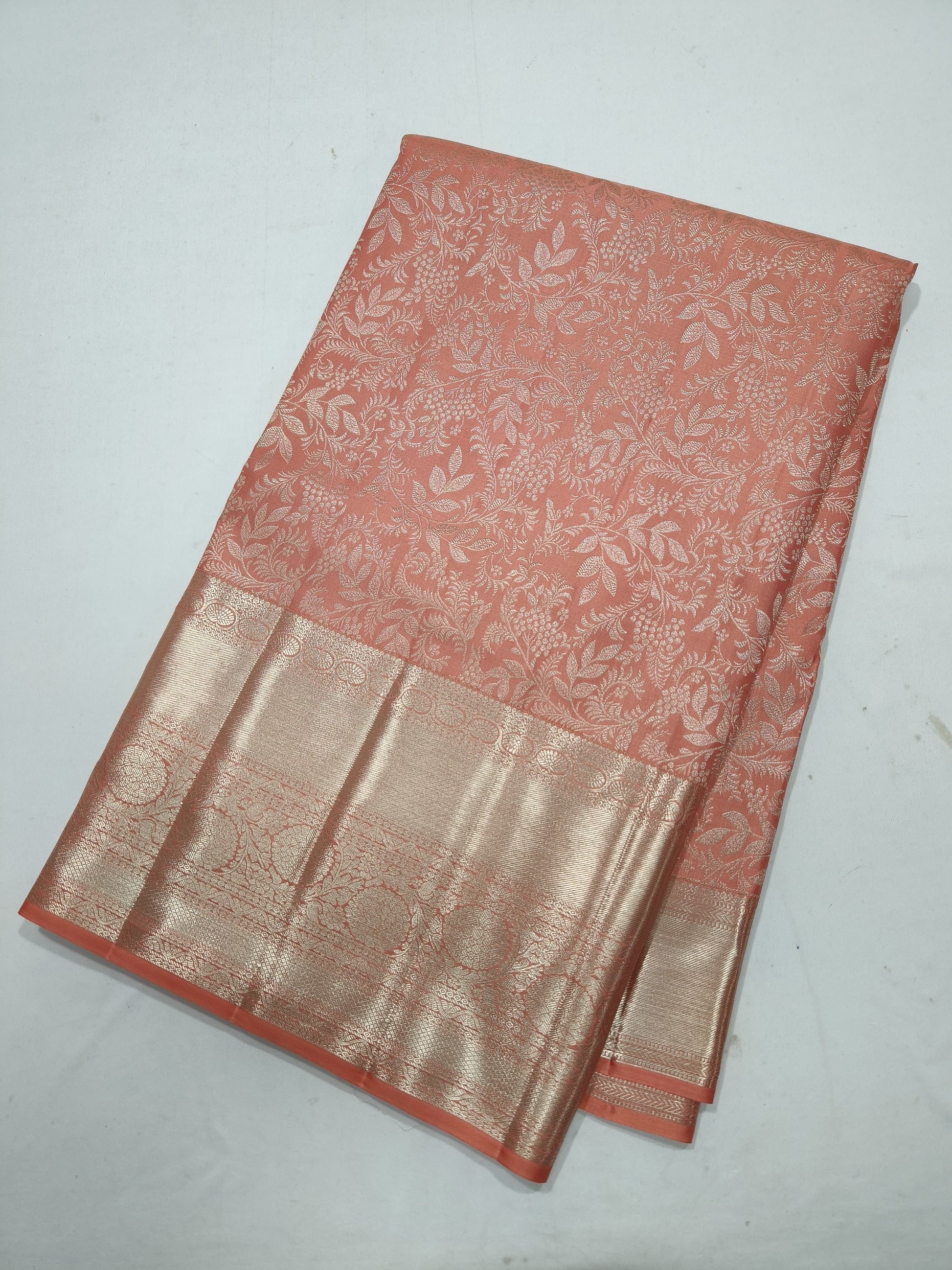 Peach Kanjeevaram silk saree Indian silk saree blouse - Saffronfashionindia