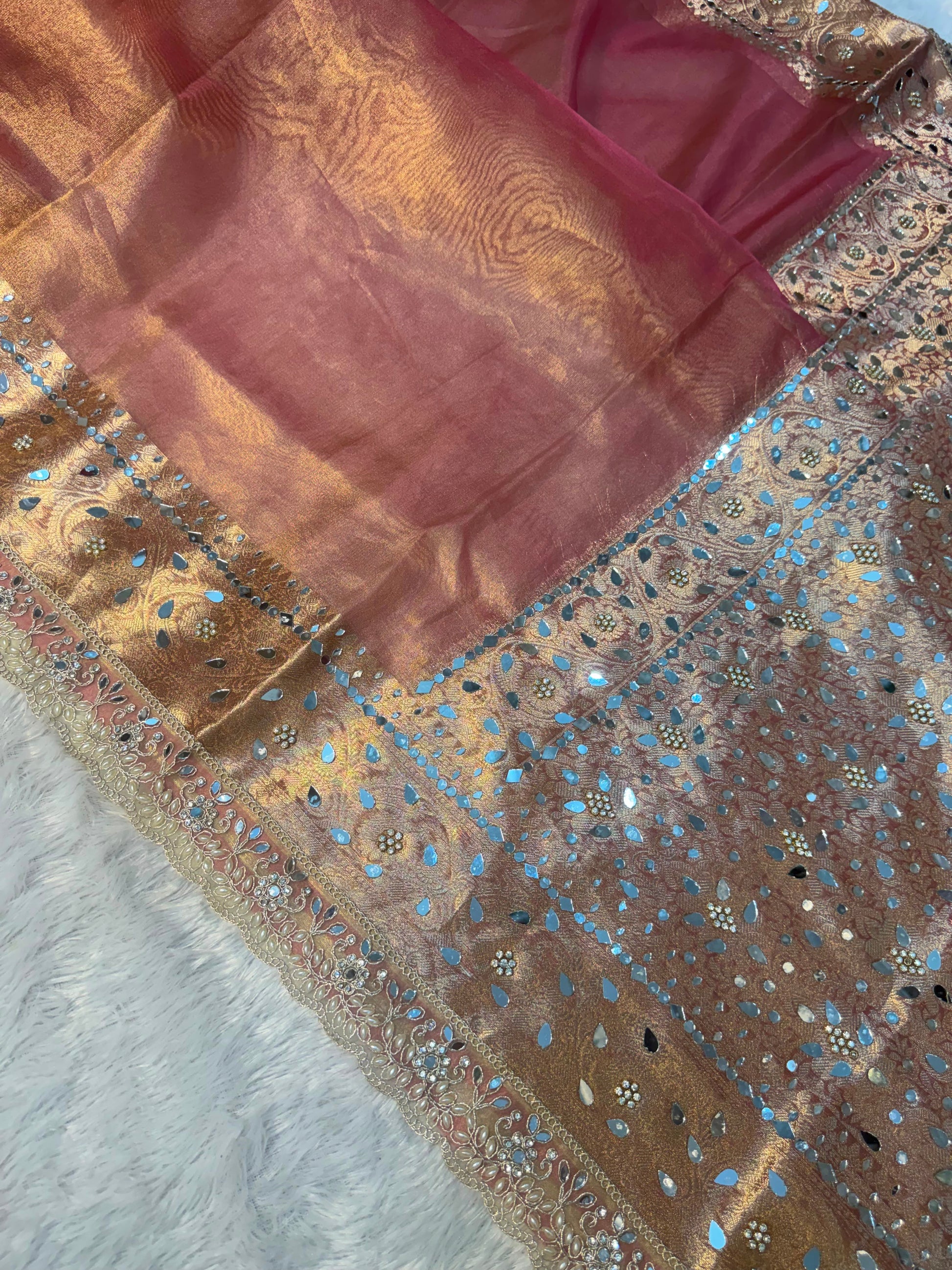 Mirror bloom saree partywear saree wedding sari blouse SaffronFashion