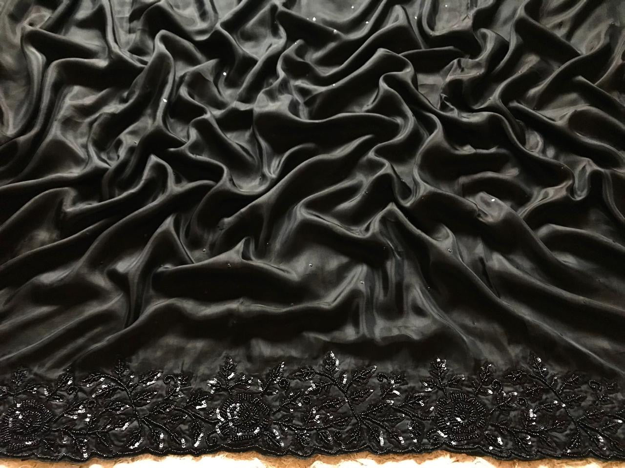 Celebrity inspired black satin organza saree Partywear sarees - Saffronfashionindia