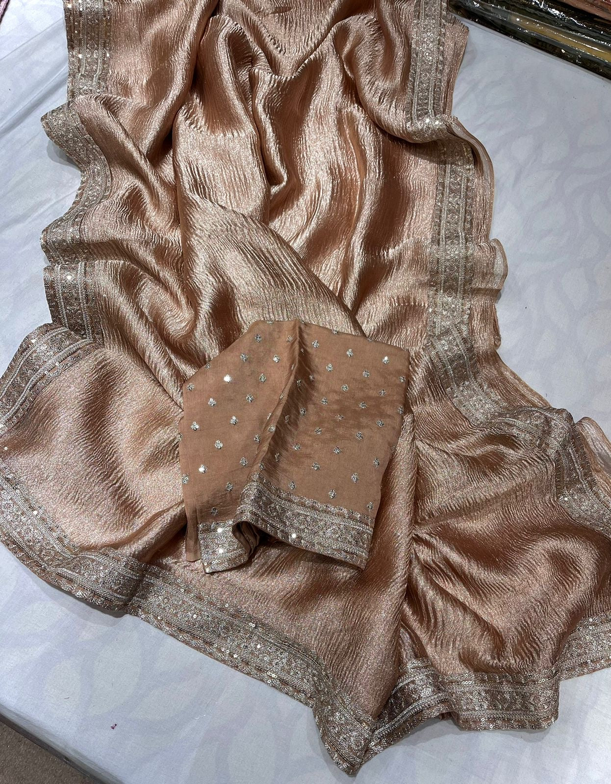 Kinzal Tissue Saree Crushed saree Partywear sari - Saffronfashionindia