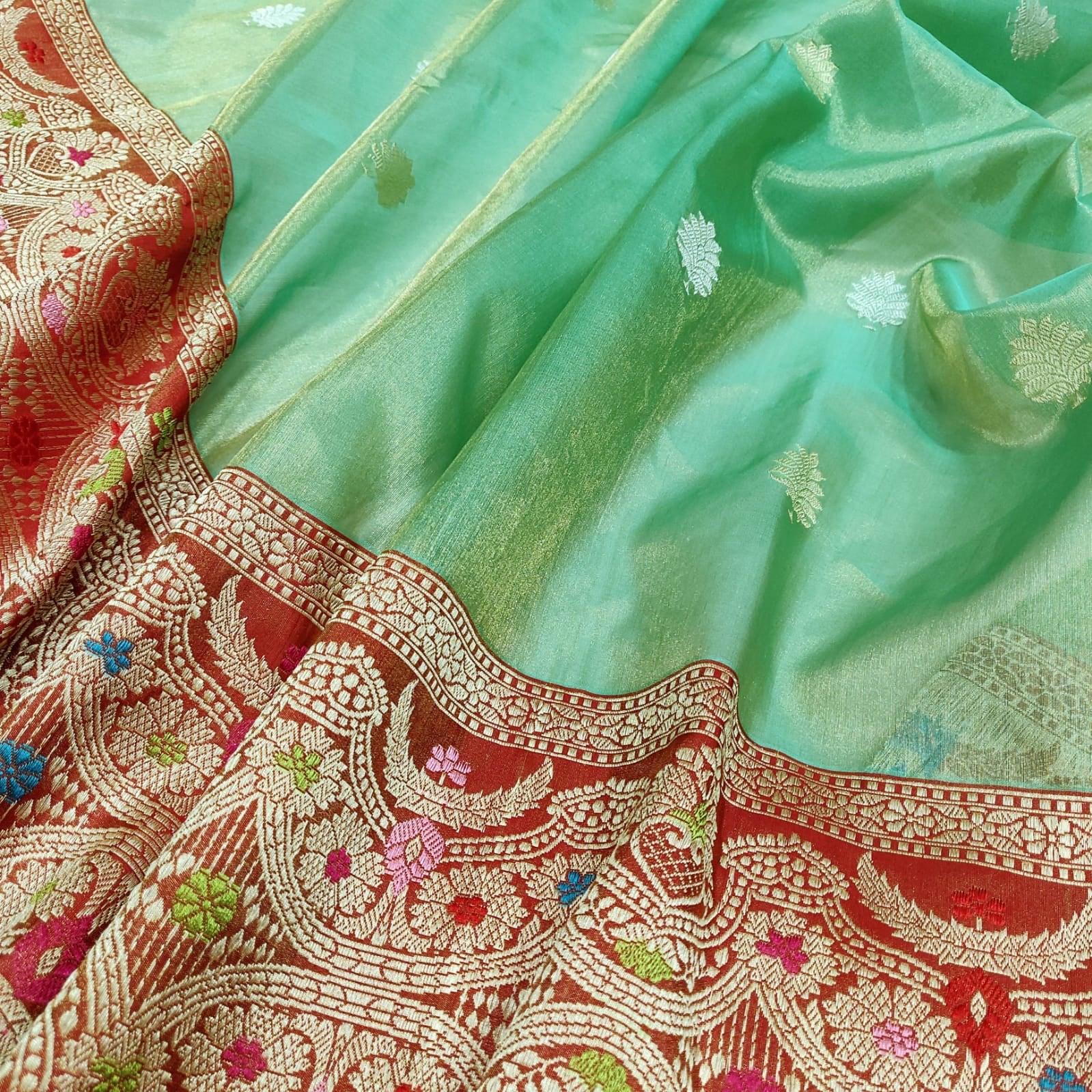 Rivari tissue handwoven kadwa saree - Saffronfashionindia