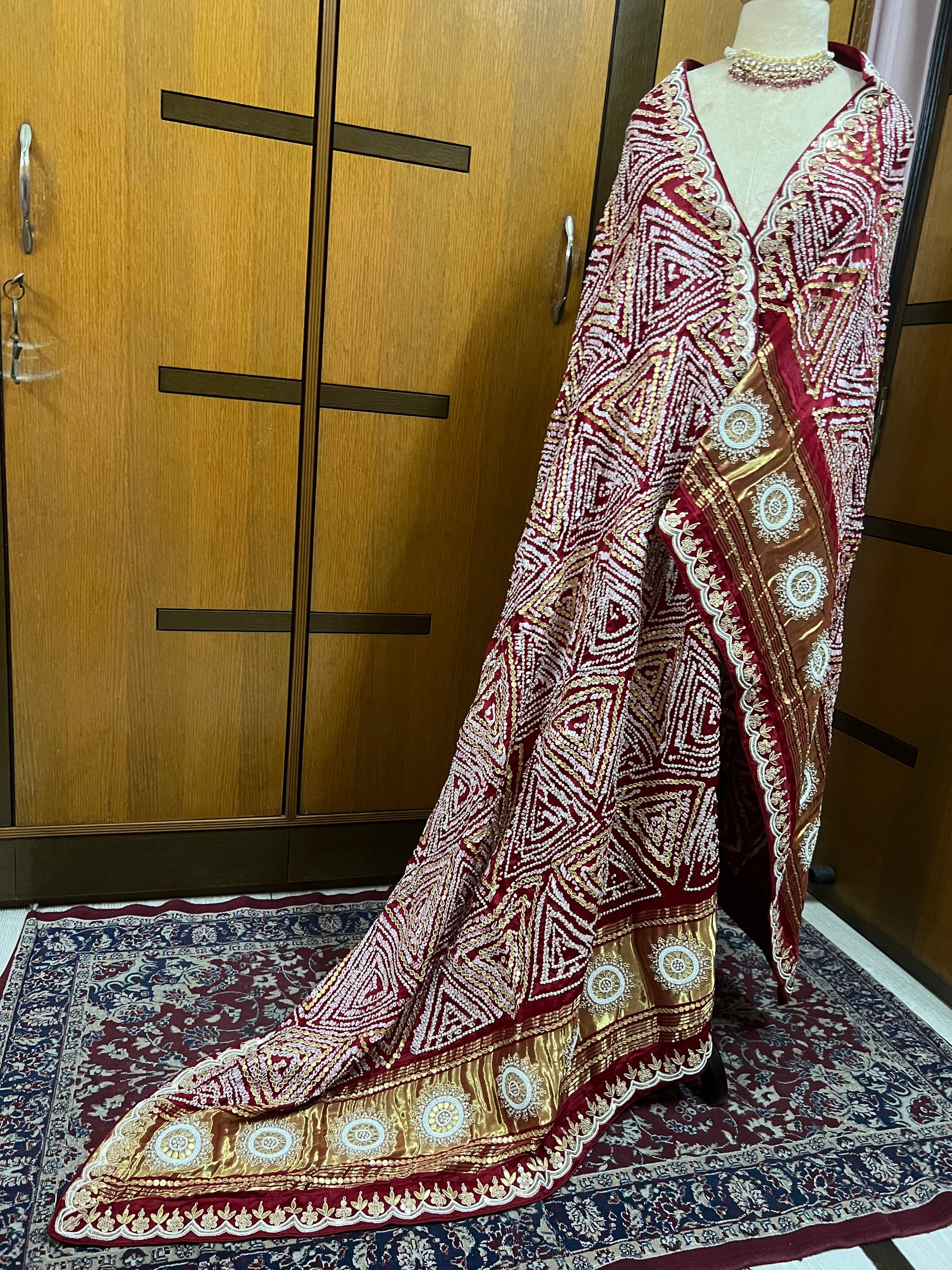 Red Gajji silk dupatta pearl gottapatti dupatta embroidered dupatta - Saffronfashionindia