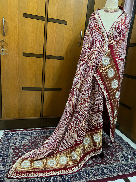 Red Gajji silk dupatta pearl gottapatti dupatta embroidered dupatta - Saffronfashionindia