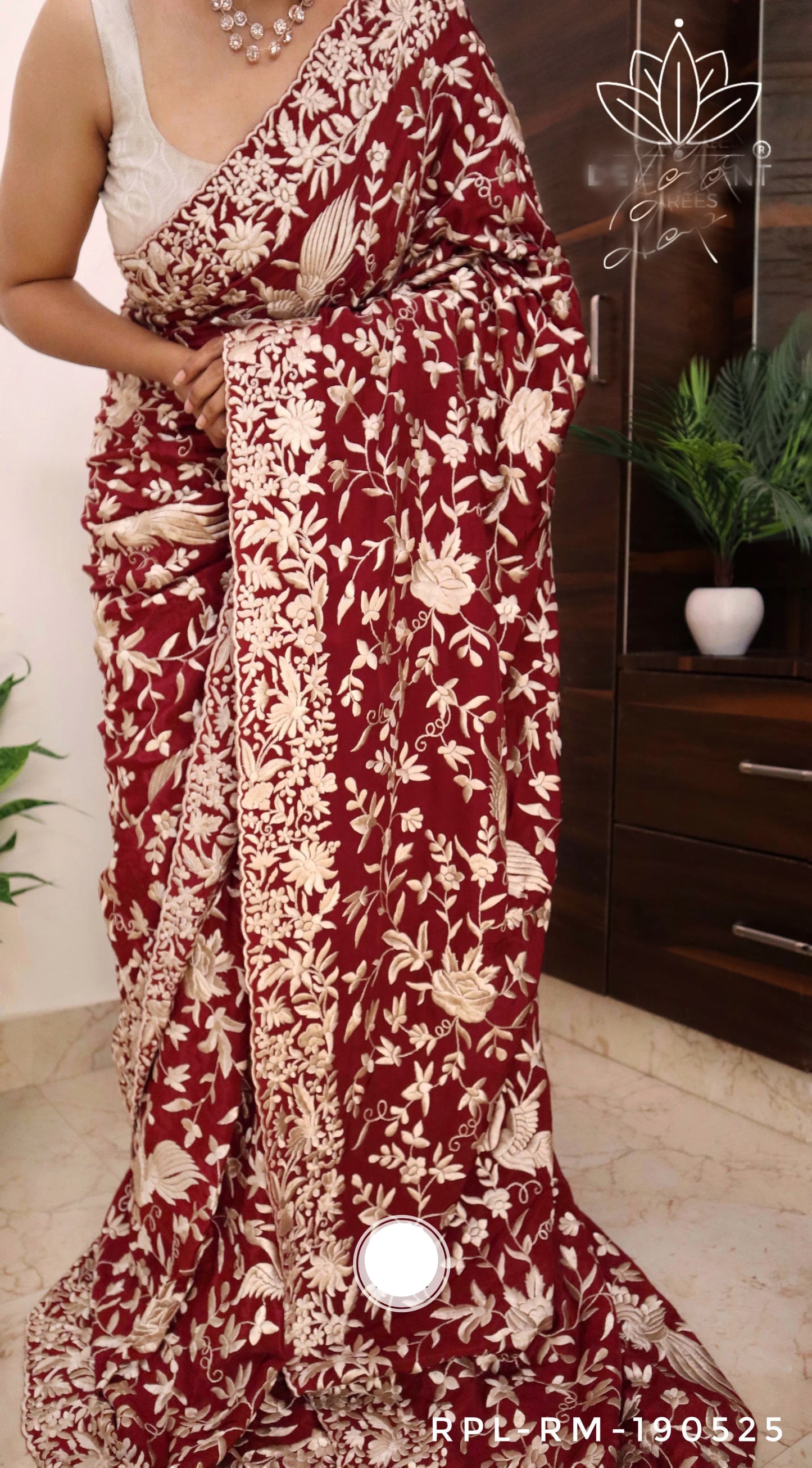 Black Parsi thread Embroidered Saree SaffronFashion