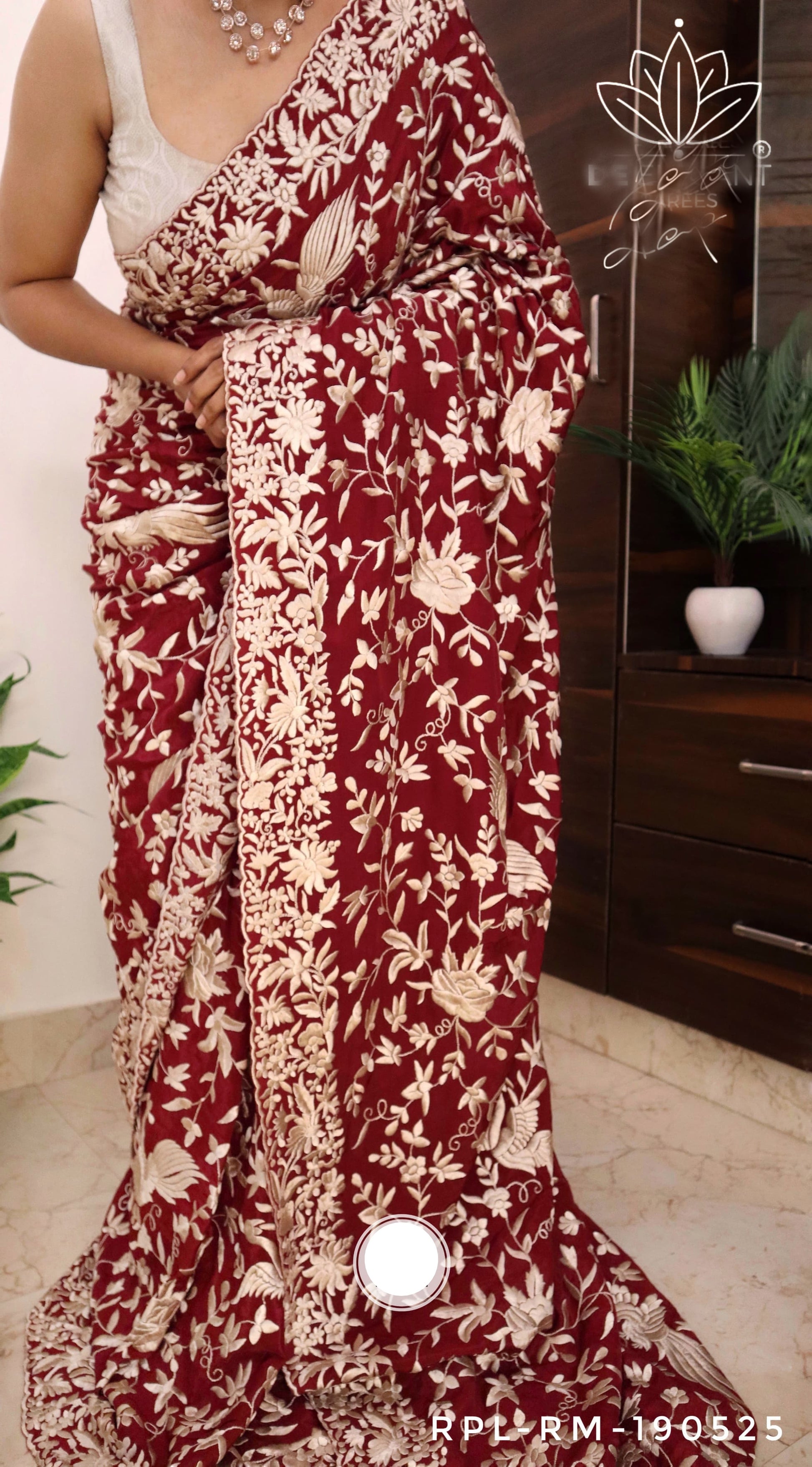 Black Parsi thread Embroidered Saree SaffronFashion