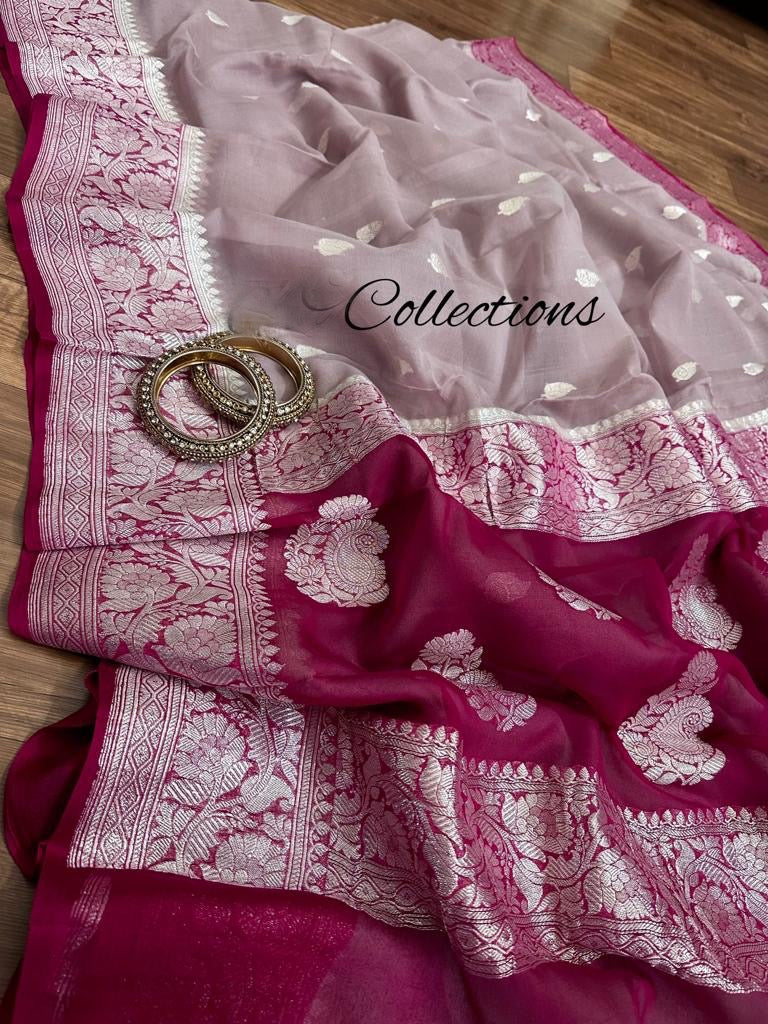 Lavanti banarsi chiffon Indian zari weaved sarees - Saffronfashionindia
