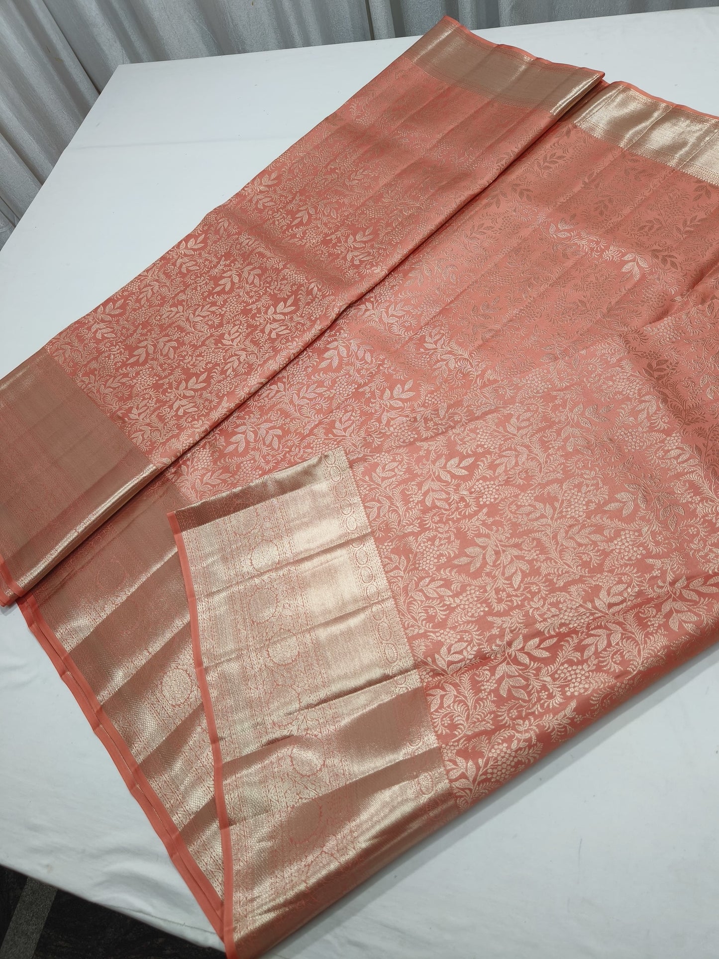Peach Kanjeevaram silk saree Indian silk saree blouse - Saffronfashionindia