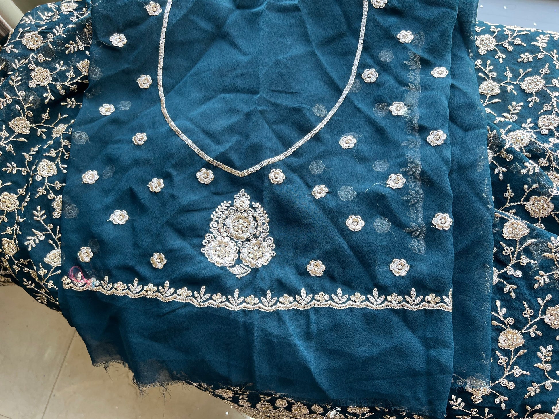 Oceanic saree gorgette saree Indian sari SaffronFashion