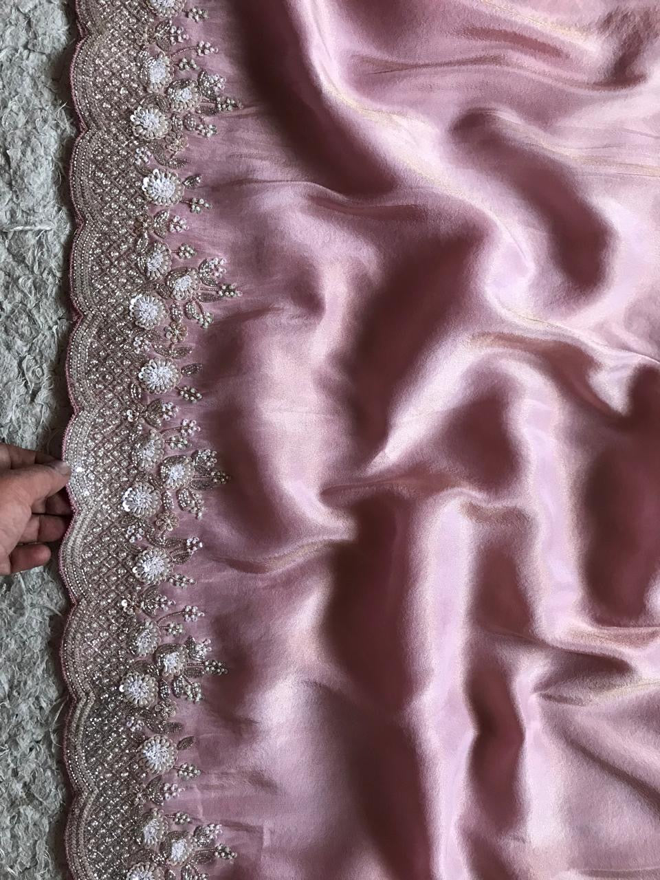 Rose pink premium tissue silk saree Partywear sarees - Saffronfashionindia