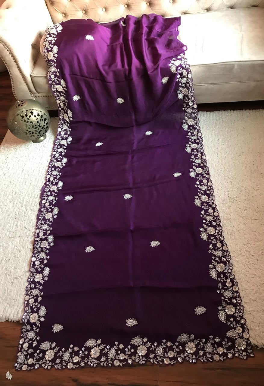Purple premium organza saree luxury sarees - Saffronfashionindia