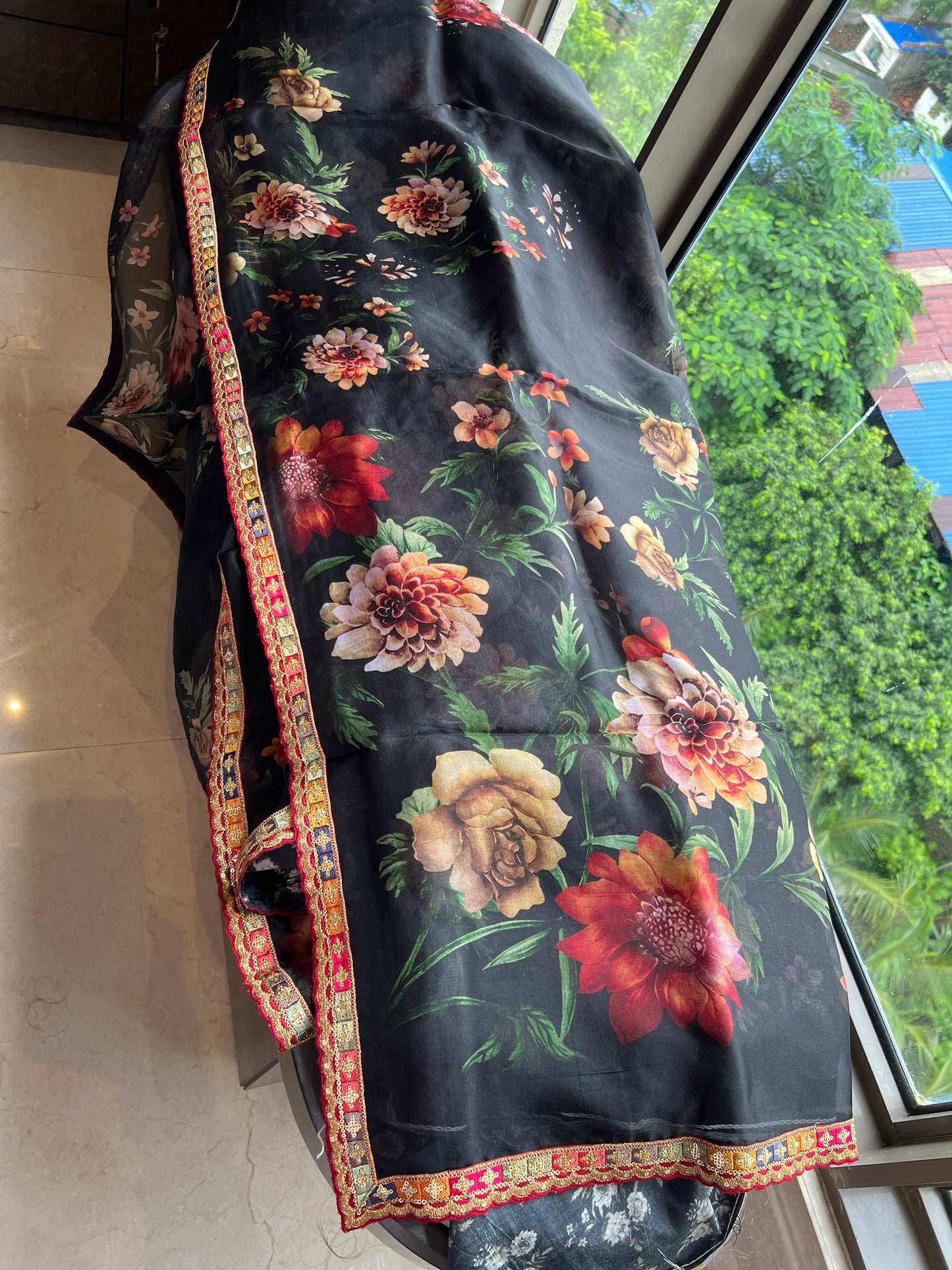 Vamia floral saree organza saree Partywear saree blouse Saffronfashionindia