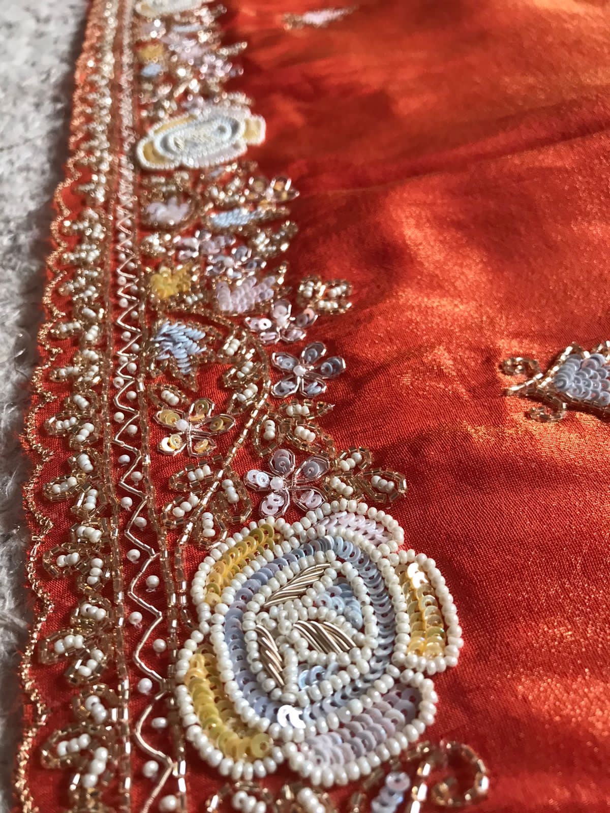 Pearl Orange premium Organza tissue silk sarees - Saffronfashionindia